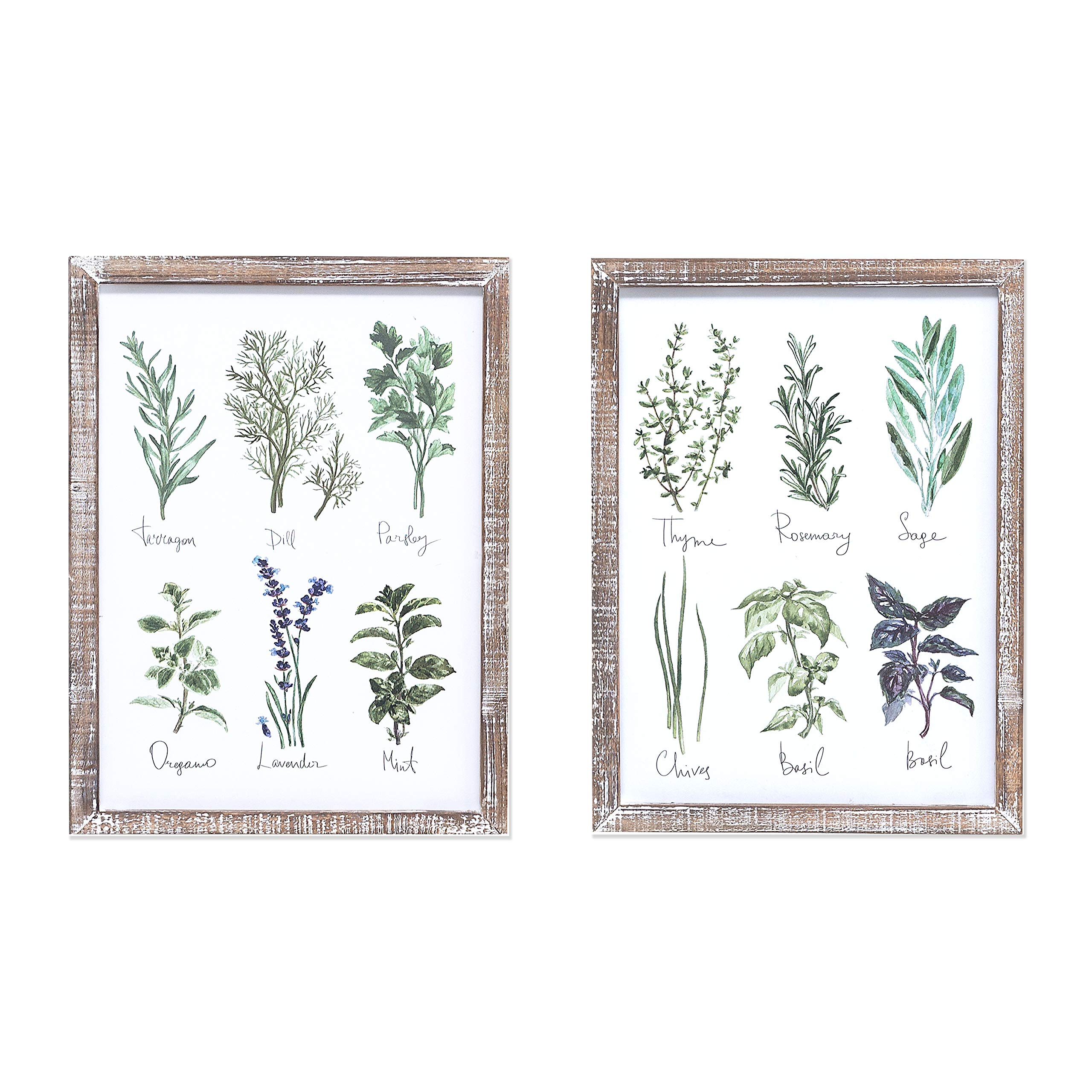 Barnyard Designs Vintage Herb and Spices Botanical Wood Framed Plaque Bundle