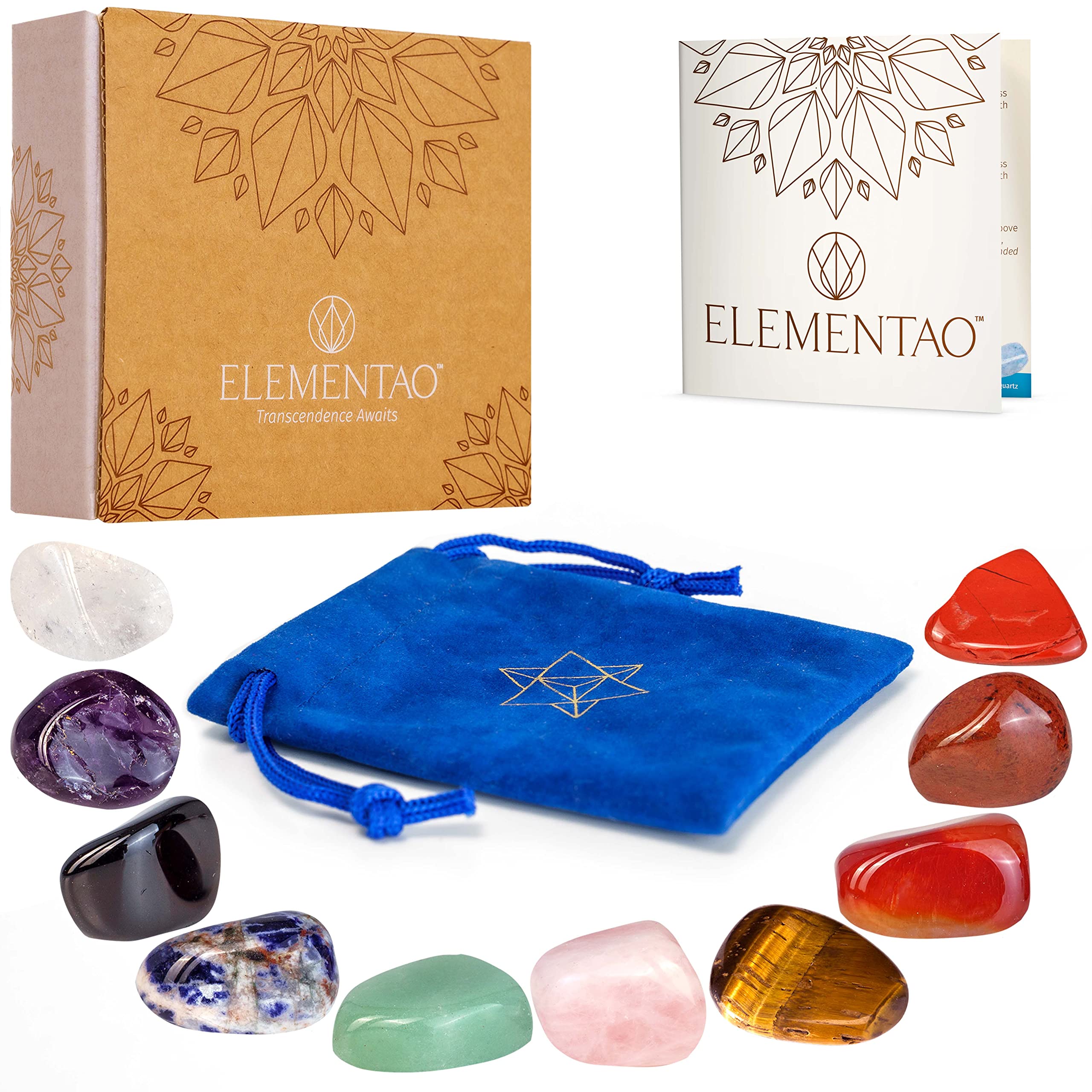 Chakra Crystals and Healing Stones – 10 Polished Gemstones and Storage Bag, Natural Crystal Set for Meditation, Balanced Stones for Reiki