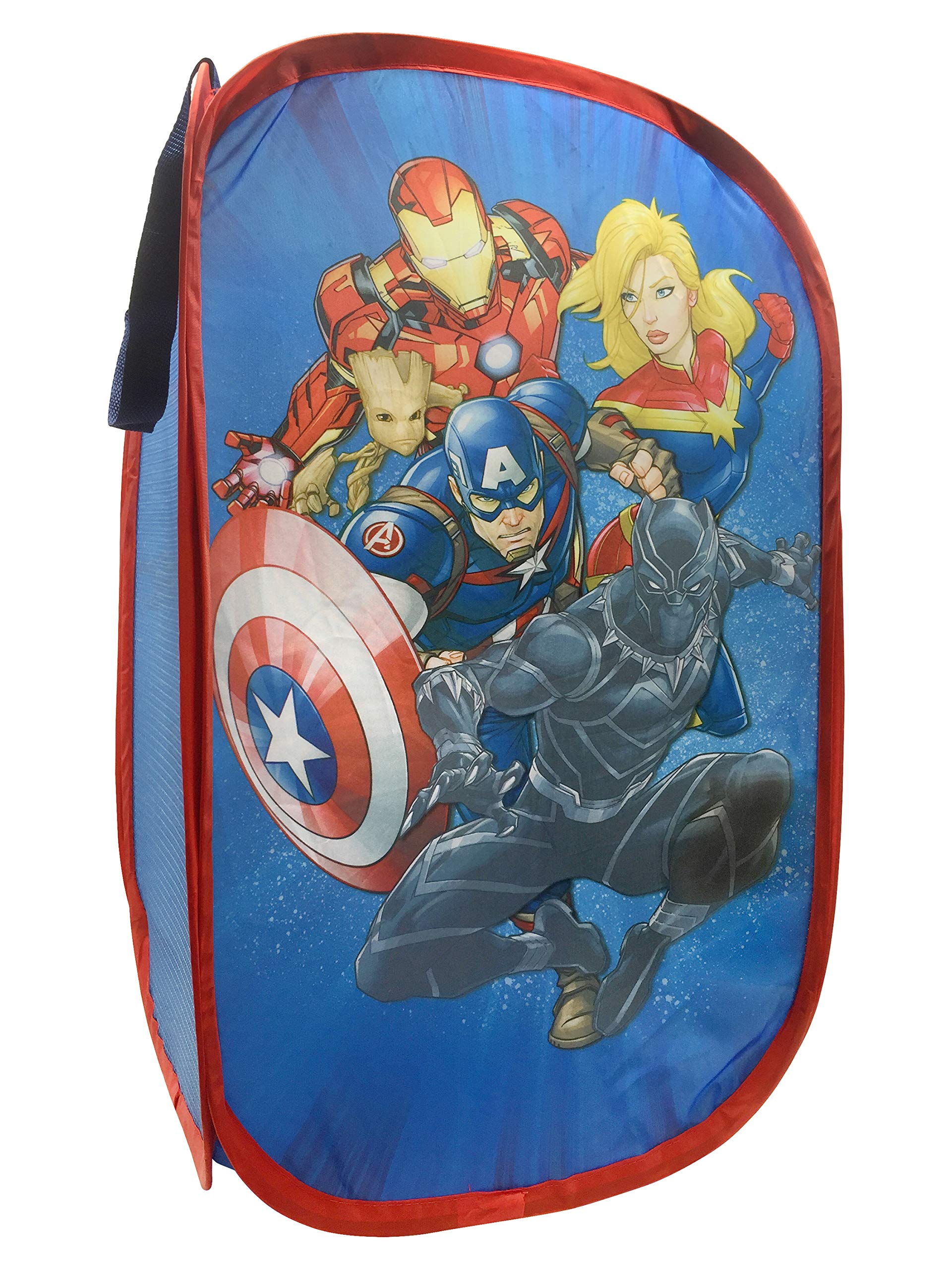 Jay Franco Marvel Avengers Blast Off Pop Up Hamper - Features Captain Marvel, Iron Man, Black Panther, and Captain America - Mesh Laundry Basket/Bag with Durable Handles, 22" x 14"