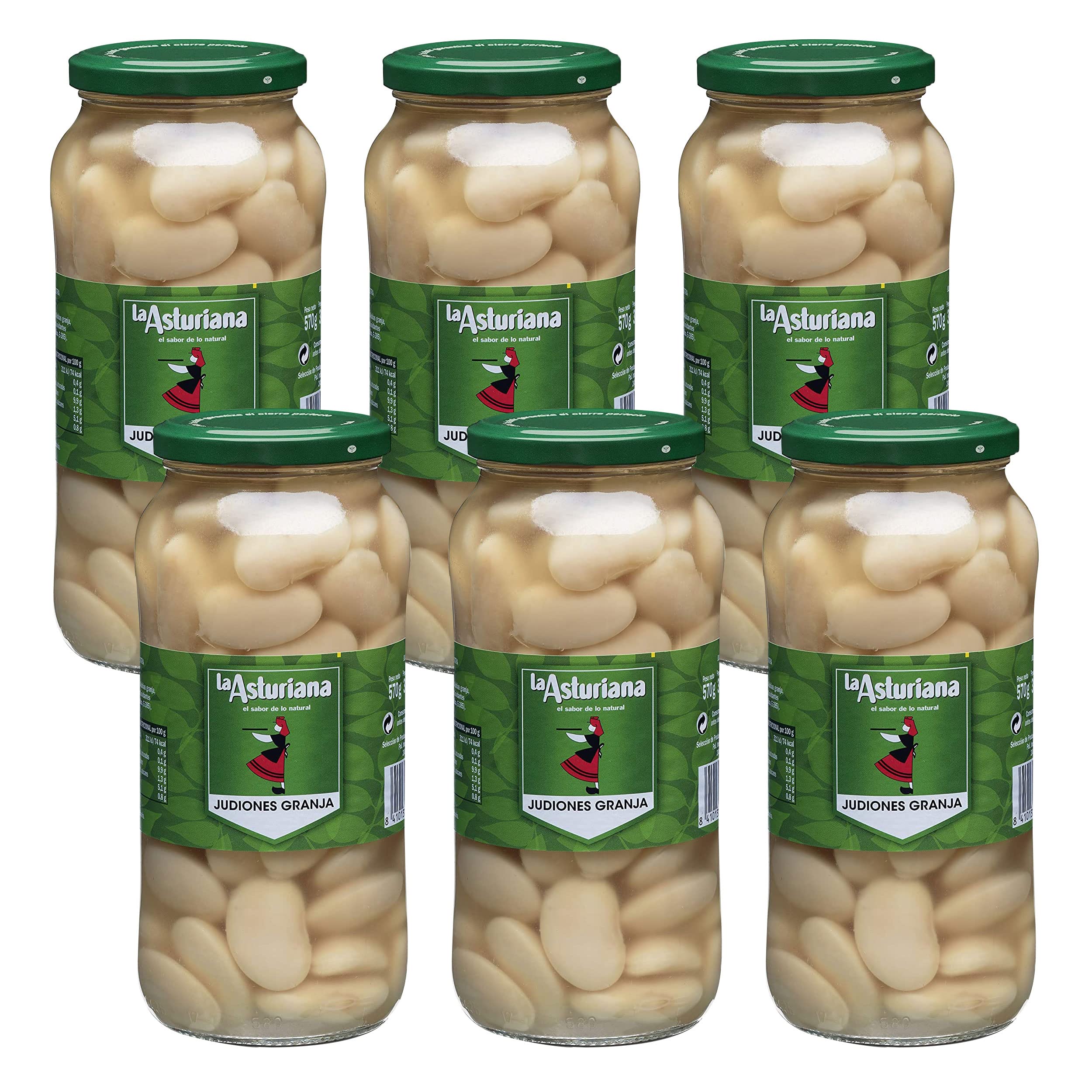 Giant Butter Beans, Pre-Cooked Spanish Butterbeans, Ready To Use Judiones Granja, Suitable For Vegetarians And Vegans, Weight 570g Per Jar, Pack of 6 Jars