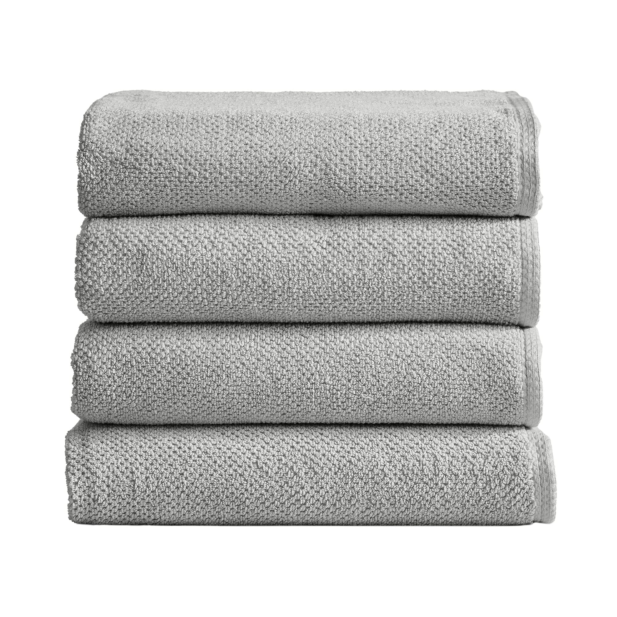 Grey Bath Towels - 100% Cotton 4 Pack 52x30 Bath Towel Set - Absorbent, Quick-Drying, Durable Towels for Bathroom Decor - Low-Twist, Two-Ply Fibers (Light Grey)