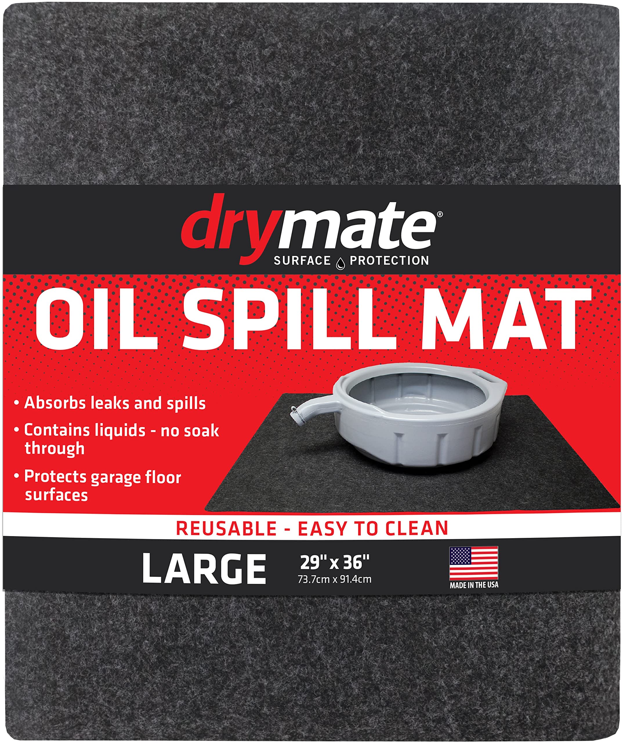 Drymate Oil Spill Mat (29" x 36"), Premium Absorbent Oil Pad, Reusable, Washable, Durable, Waterproof Backing Contains Liquids, Protects Garage Floor Surface (USA Made)