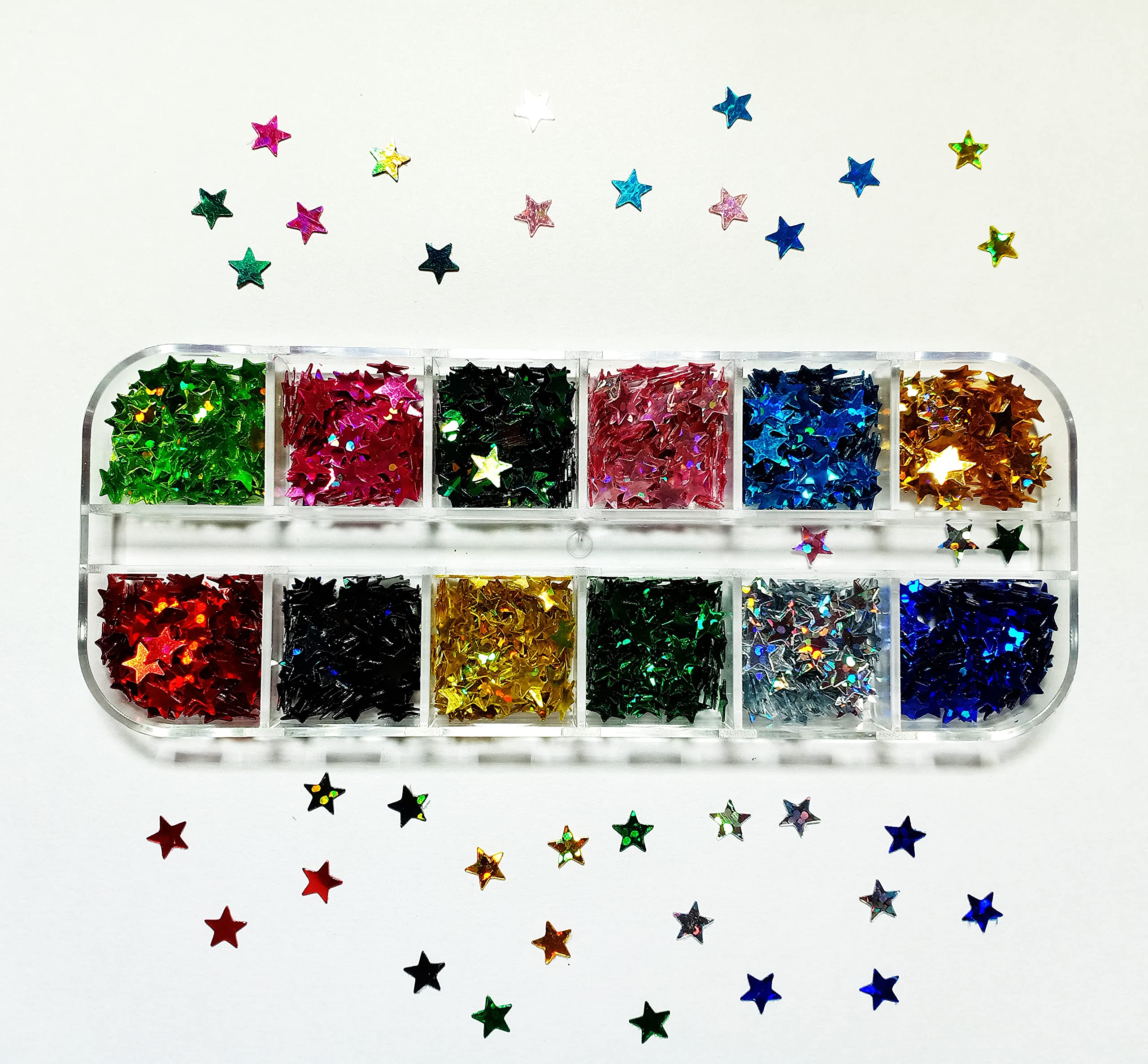 WorldWesties 12 Colors Stars Nail Art Stickers Stars Nail Glitter Sequins 3D Nail Art Decoration, Holographic Stars Shape Flakes Nail Design for Women Manicure Tips