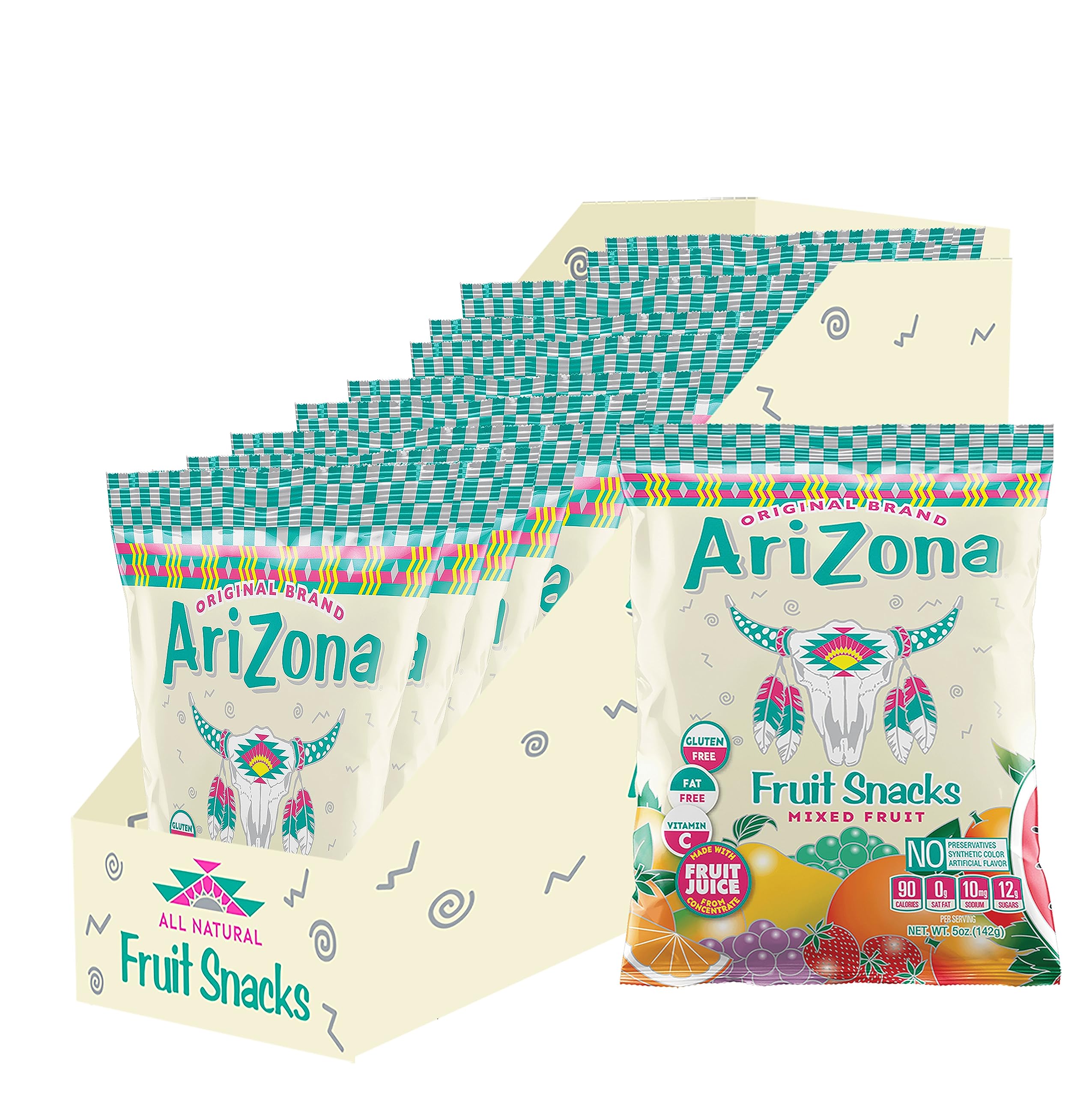 ArizonaFruit Snacks, Gluten Free Mixed Fruit Gummy Chews, 5 Ounce Individual Single Serve Bags (Pack of 12)