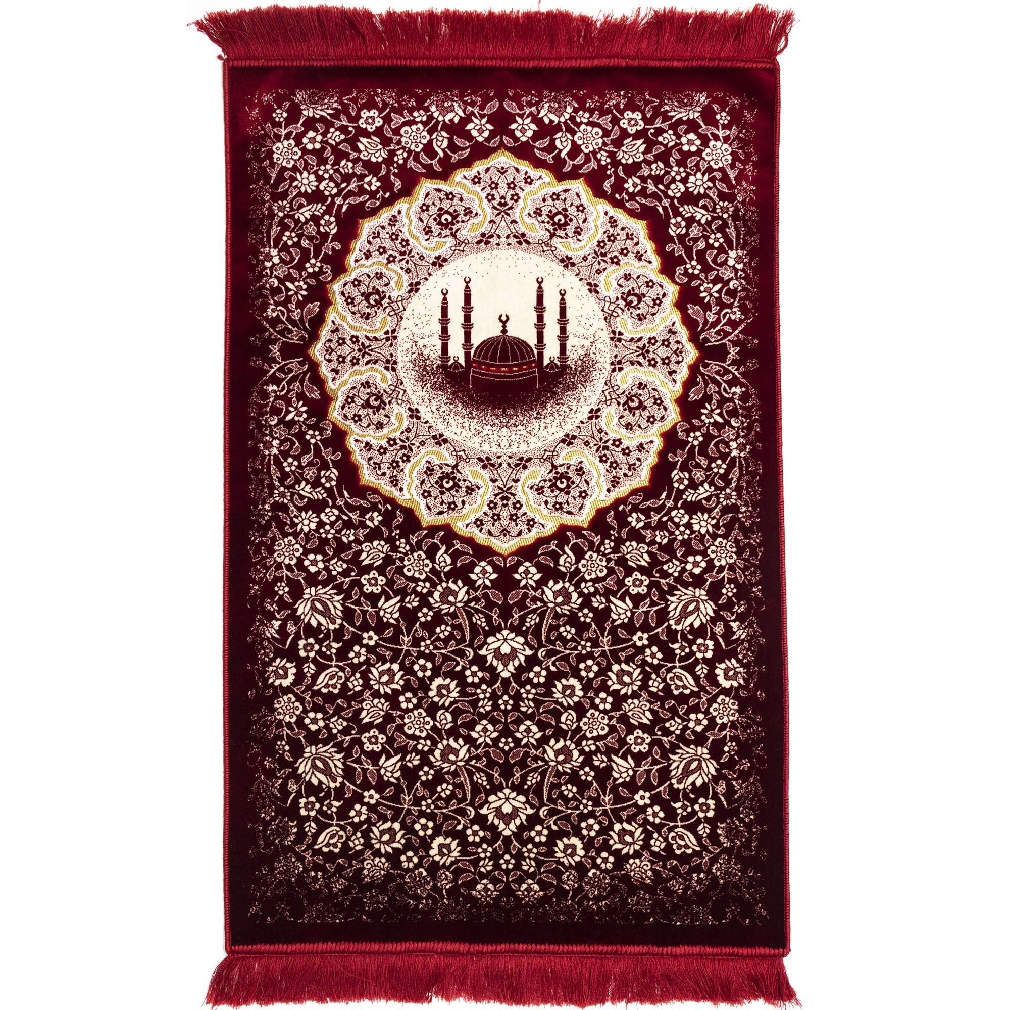 Modefa Turkish Islamic Prayer Rug - Lightweight Velvet Praying Mat - Traditional Muslim Janamaz Sajada - Plush Praying Carpet for Men & Women - Ramadan or Eid Gift - Floral MSQ (Red)