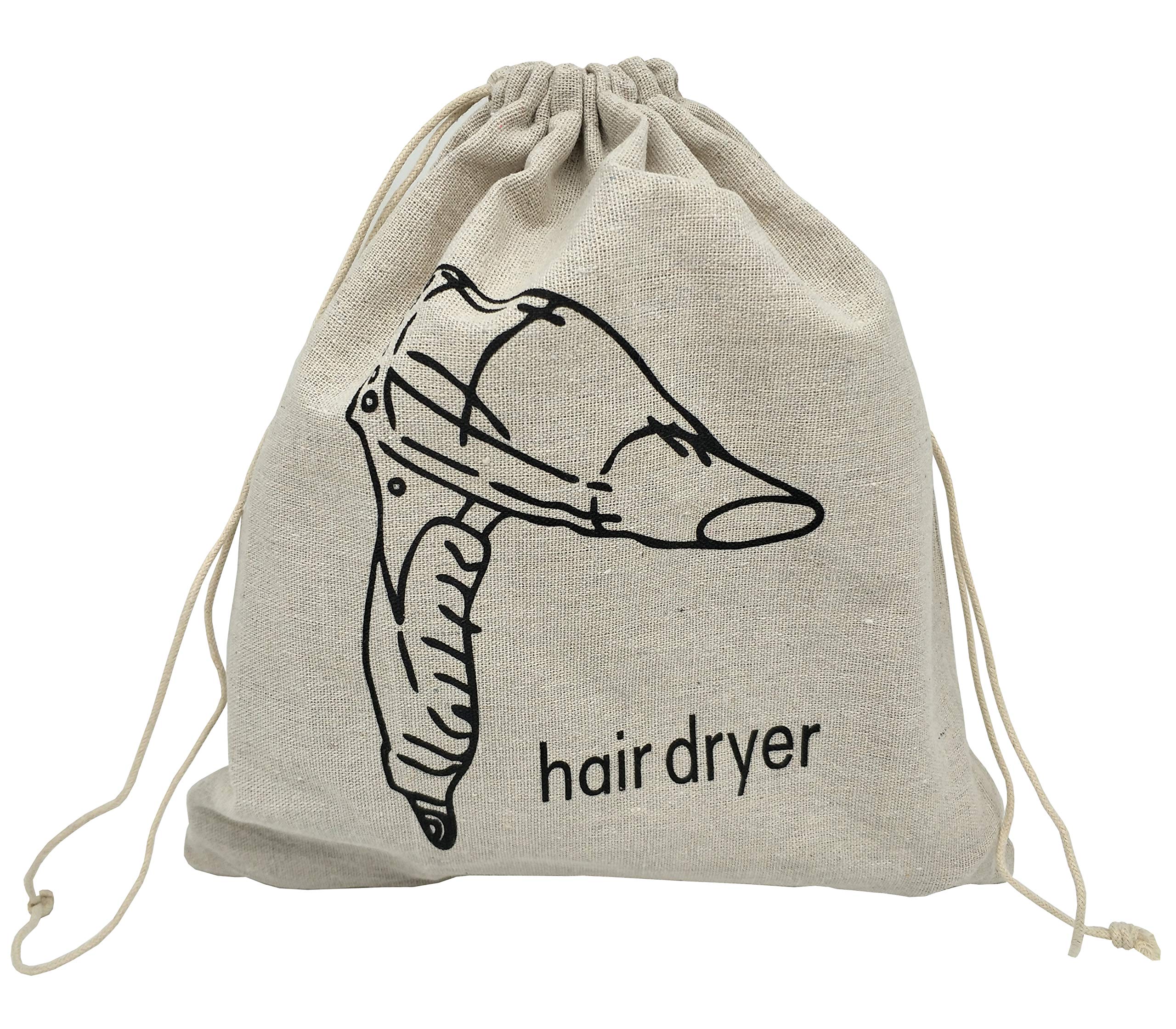 Sanrich 2 Pack Hair Dryer Burlap Bags Drawstring Hotel Storage Bag 12" X 12"