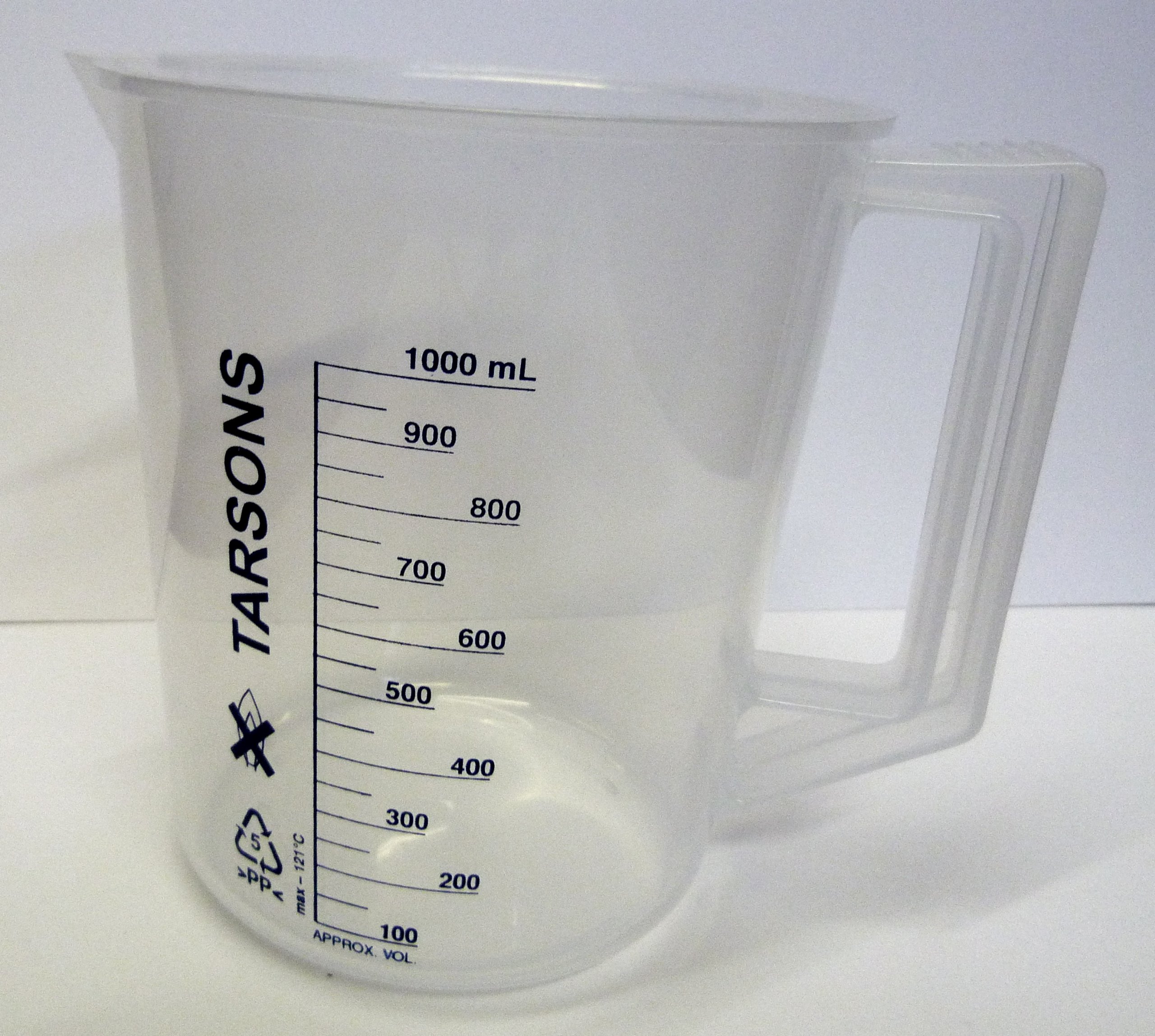 PLASTIC POLYPROPYLENE PP MEASURING BEAKER/JUG WITH HANDLE 1000ML LABORATORY KITCHEN