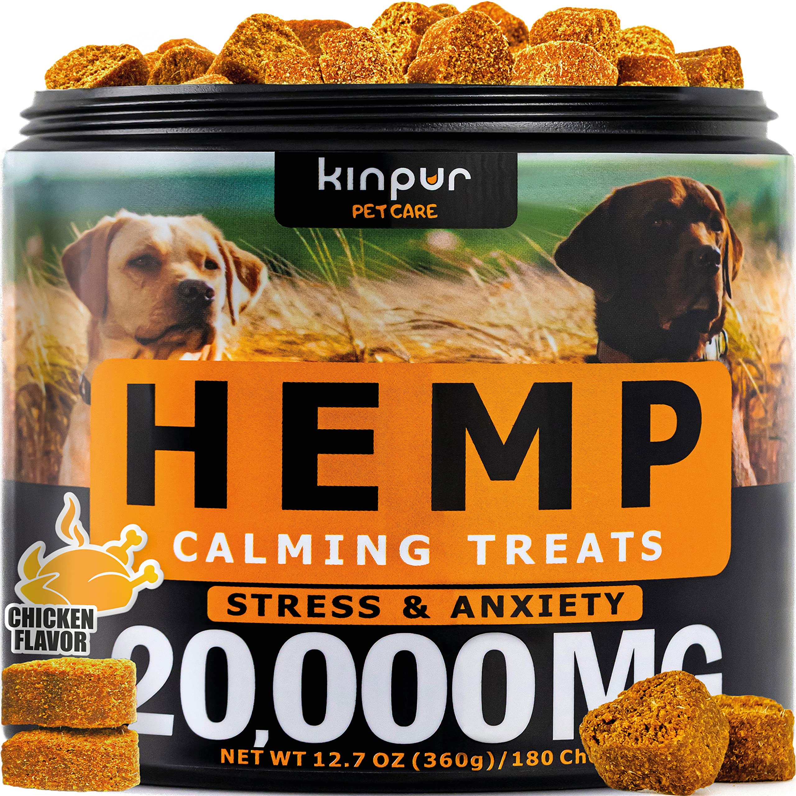 Natural Calming Chews for Dogs with Hemp Oil and Valerian Root - Aid during Fireworks, Thunderstorms, Separation - Hip and Joint Health - Dog Calming Treats with Chicken Flavor - All Breeds