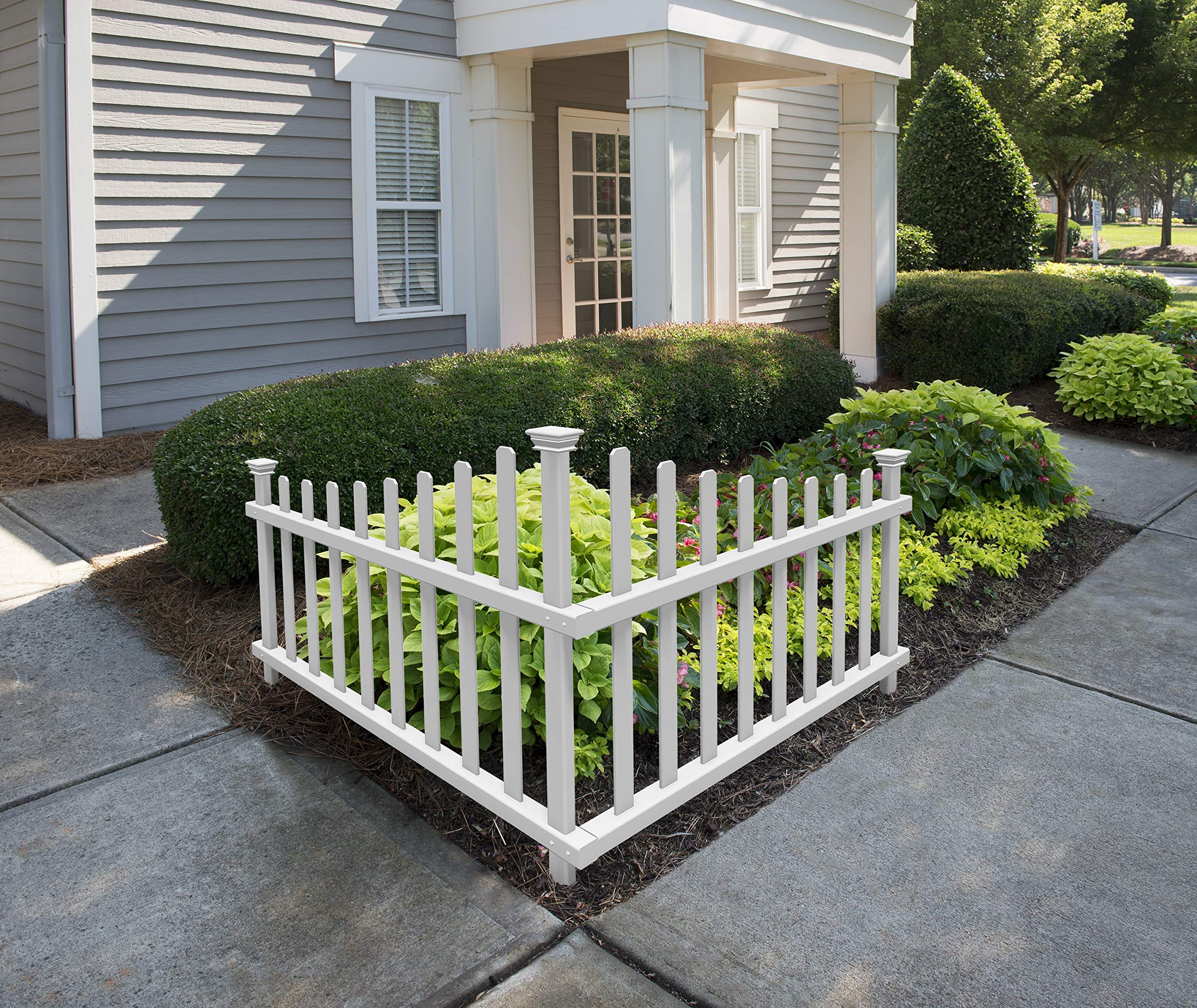 30in H x 40in W (2 Panels) No Dig Zippity Ashley Corner Vinyl Picket Fence, Garden Fence Border, Decorative Fence For Garden, White Vinyl Panels for Backyard, Patio & Yard, ZP19007