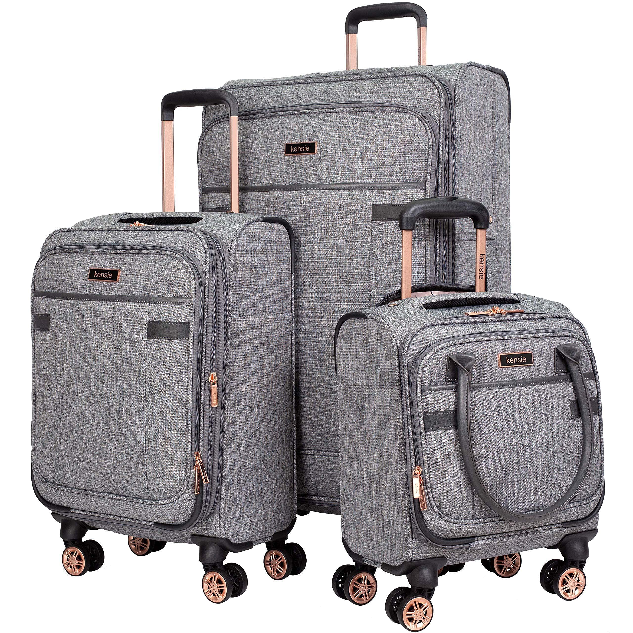 kensieHudson Softside Spinner Luggage, Heather Gray, 3-Piece Set (16/20/28)