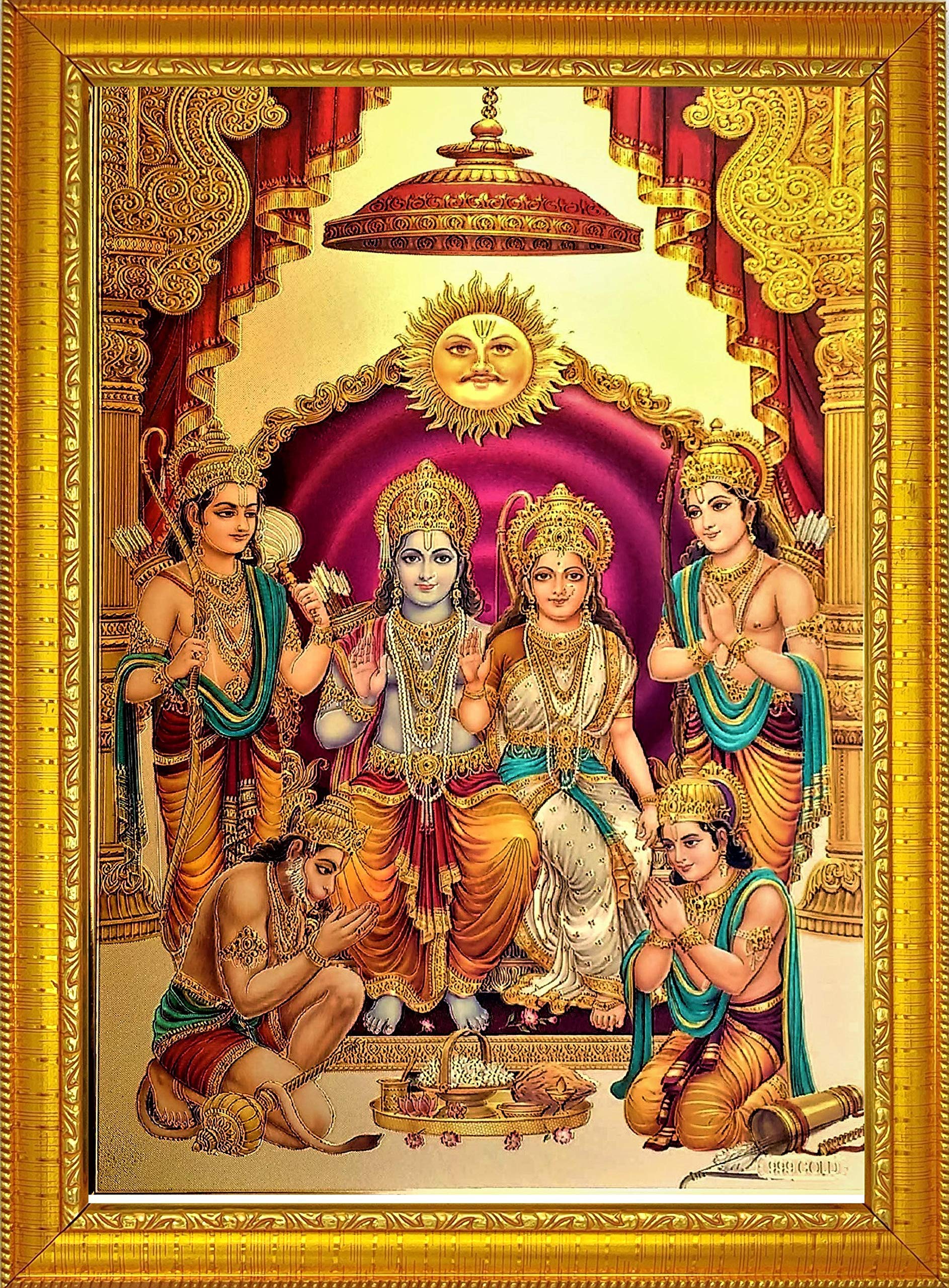 ADA Handicraft Lord Shri Ram, Laxman, Sita and Hanuman Hindu God Wooden Photo Frame (23x32cm, Multicolour)Rectangular, Wall Mount