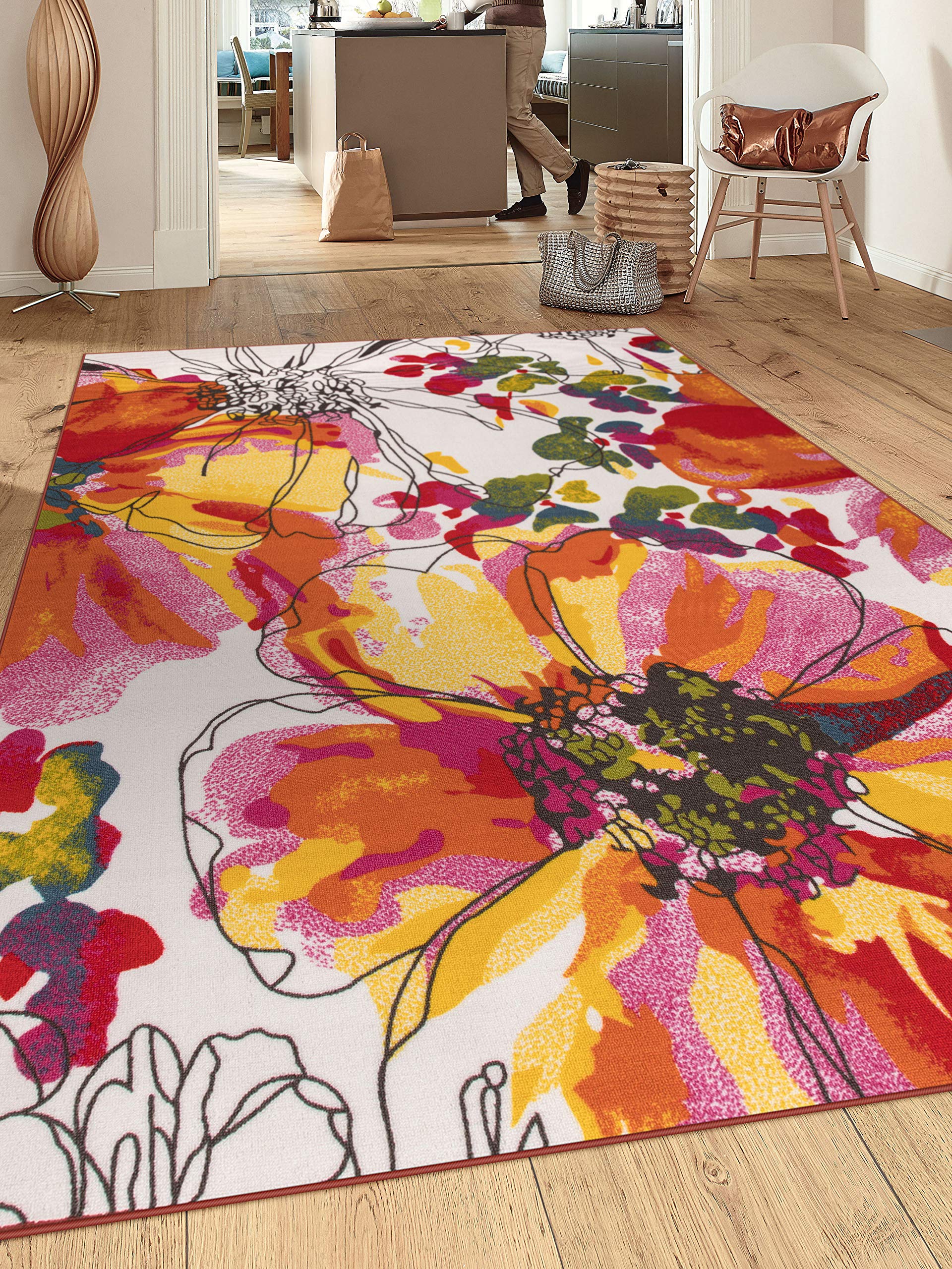 Rugshop Modern Bright Flowers Non-Slip (Non-Skid) Area Rug 5 X 7 (5' 3" X 7' 3") Multi