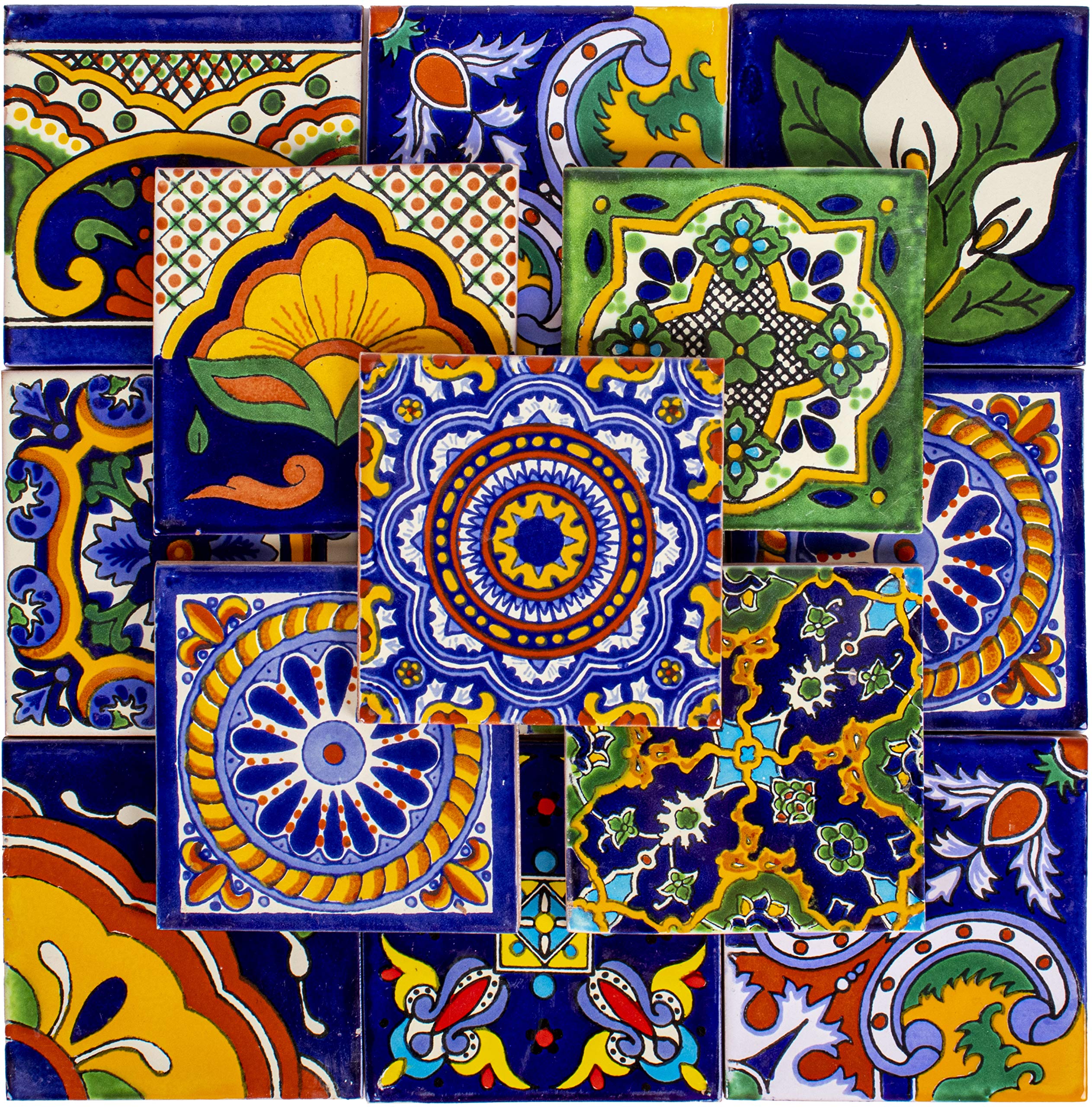 Genuine Mexican Talavera Ceramic Tiles 4x4 Hand Painted, Customize Your Walls, Counter Tops, backsplash with Assorted Designs (50, Assorted Designs)