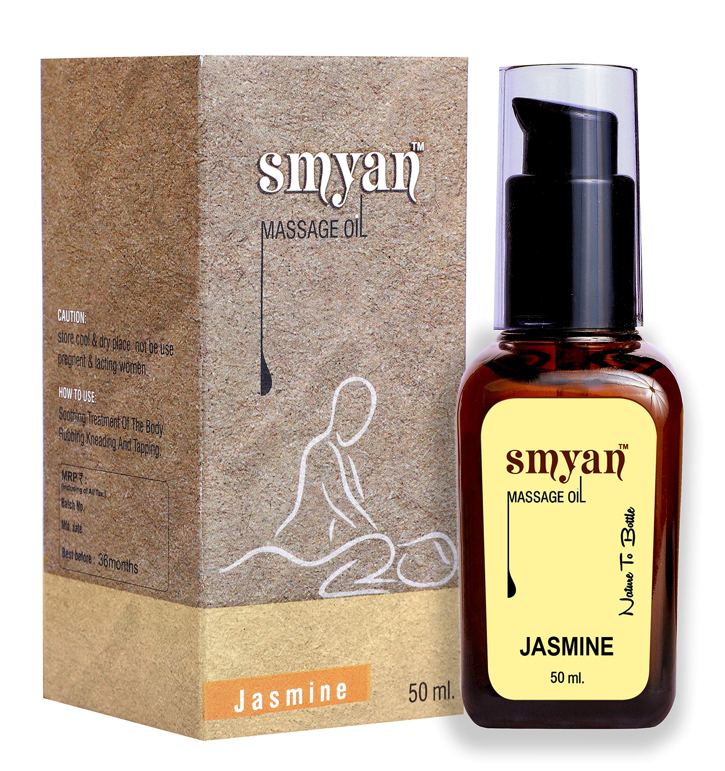 Smyan Full Body Massage Oil, Jasmine - For Pain Relief in Back, Legs, Arms, Knee, Body, Glowing Skin, Calming and Harmonising Effect. SLS & Paraben Free (Men & Women, 50ml)