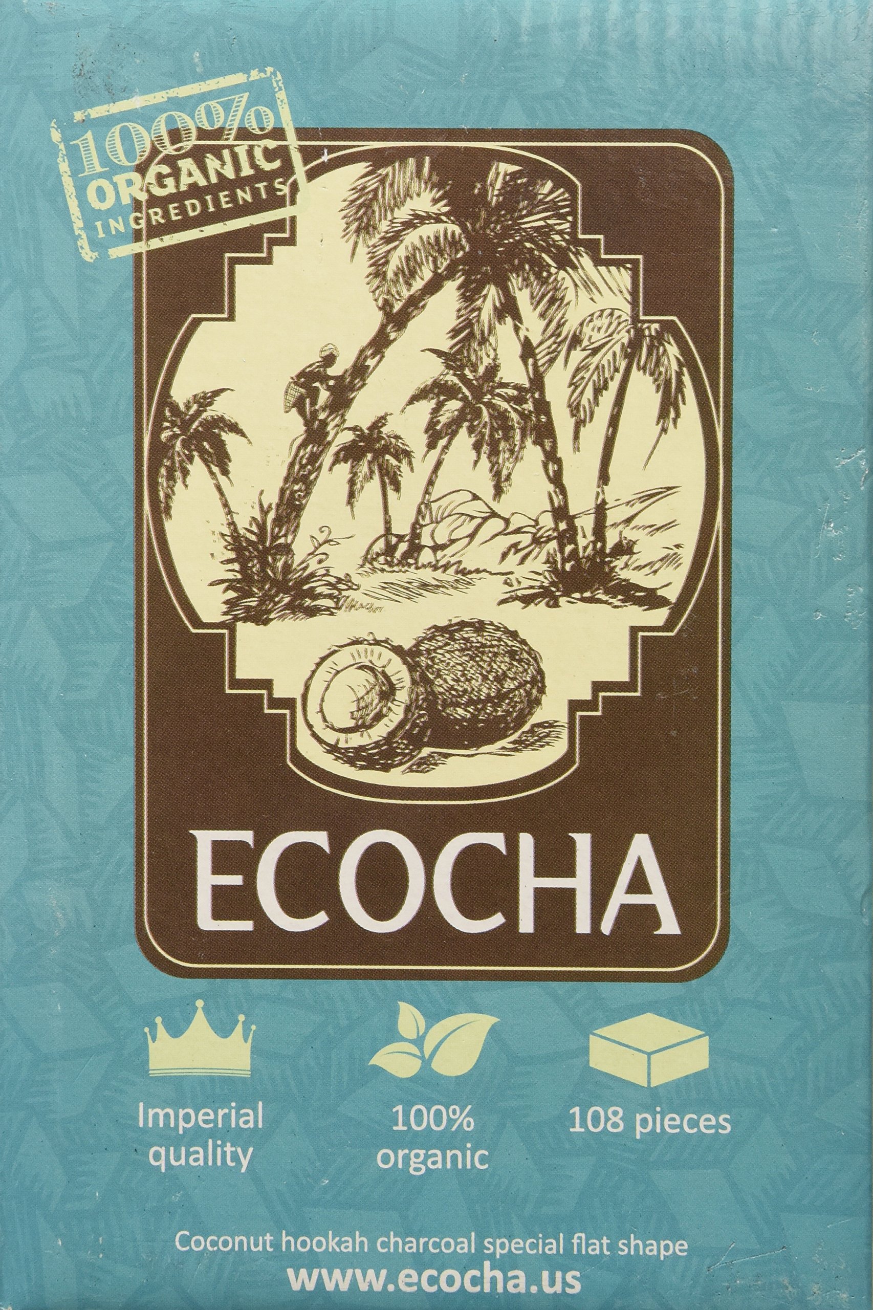 Ecocha Coconut Hookah Charcoal - 100% Organic Coco Coal - 108 Pieces