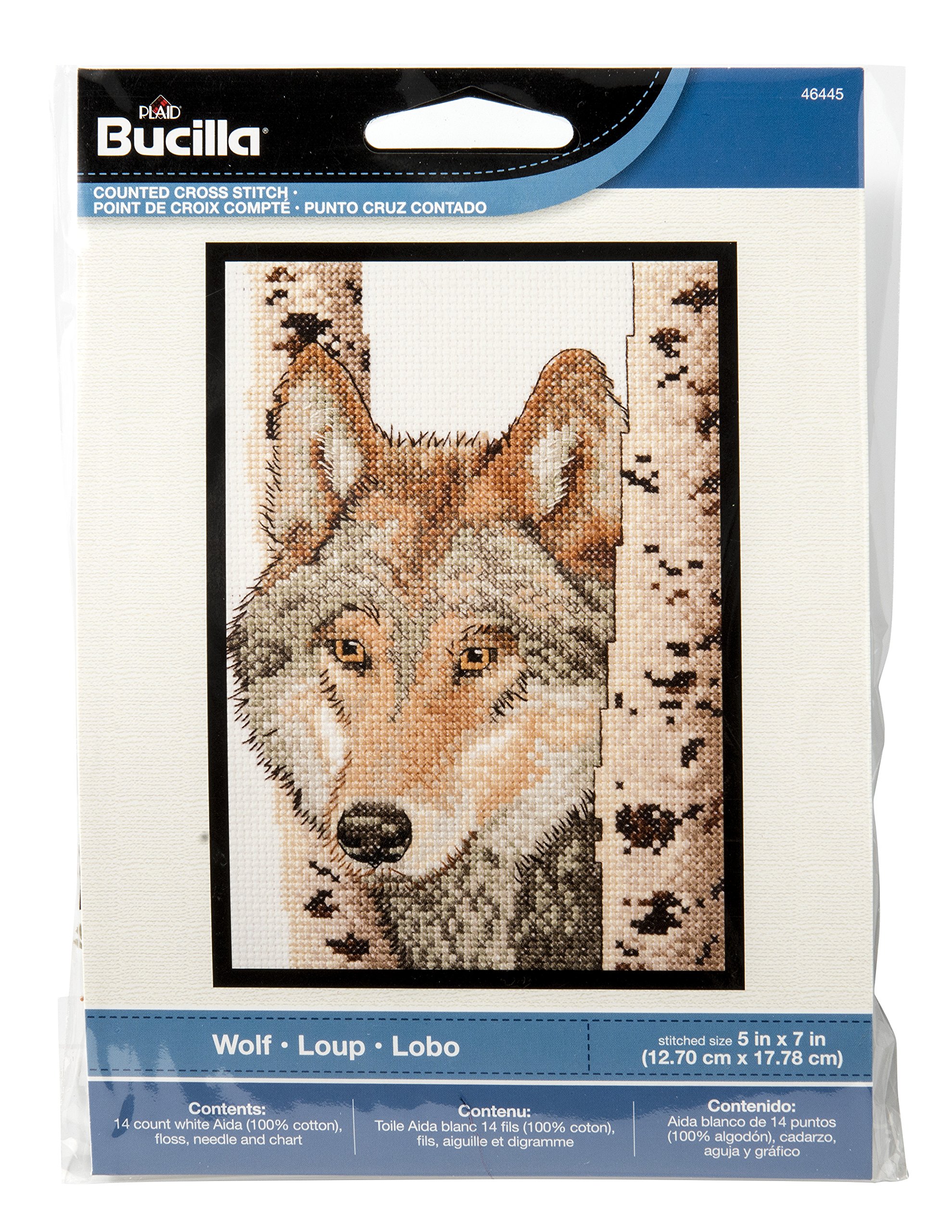 Bucilla Counted Cross Stitch Kit, 5 by 7-Inch, 46445 Wolf