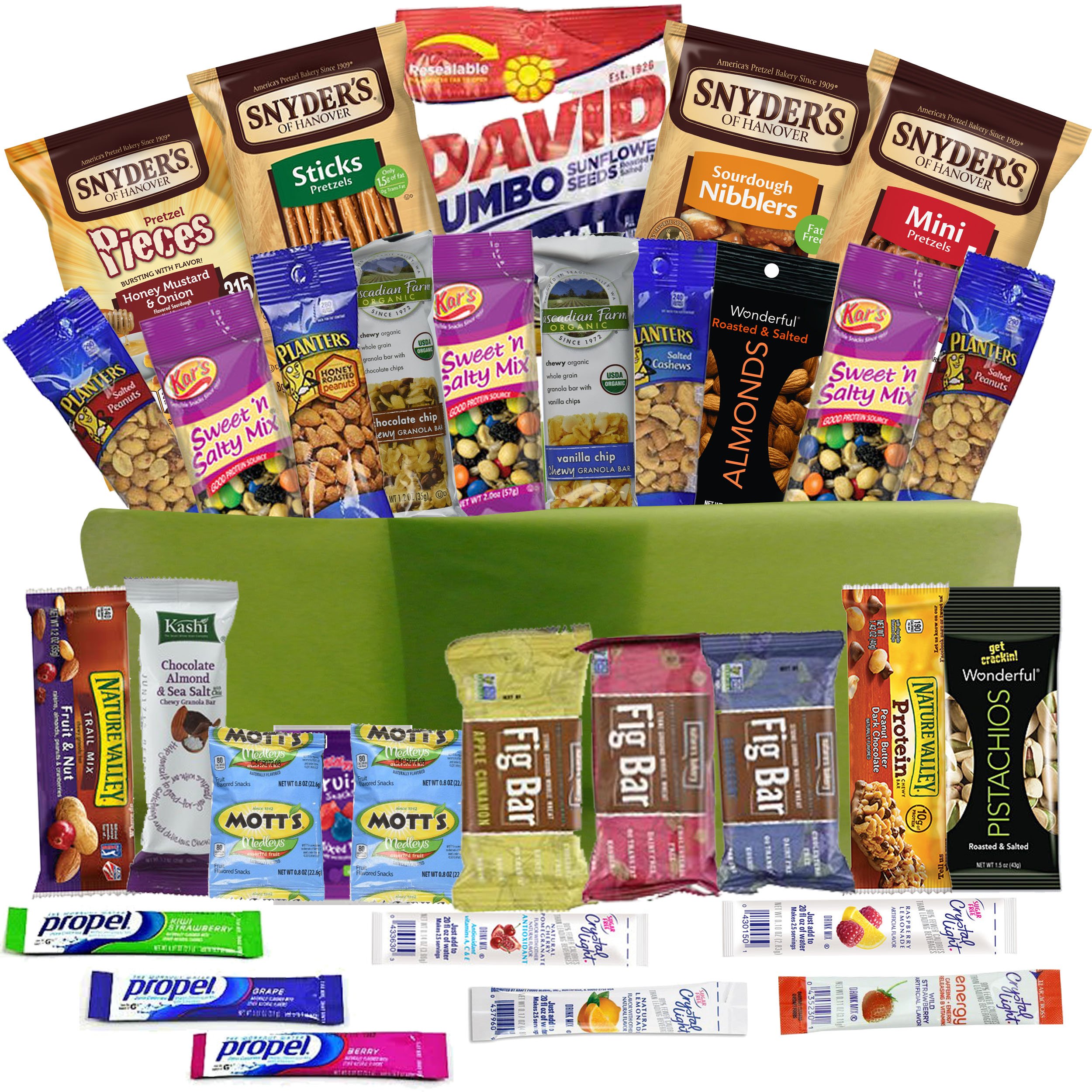 Healthy Snacks Gift Basket Care Package - 32 Health Food Snacking Choices - Quick Ready To Go - For Adults, College Students Gifts, Kids, Toddlers, Birthday Ideas - Say Thank You or Congratulations