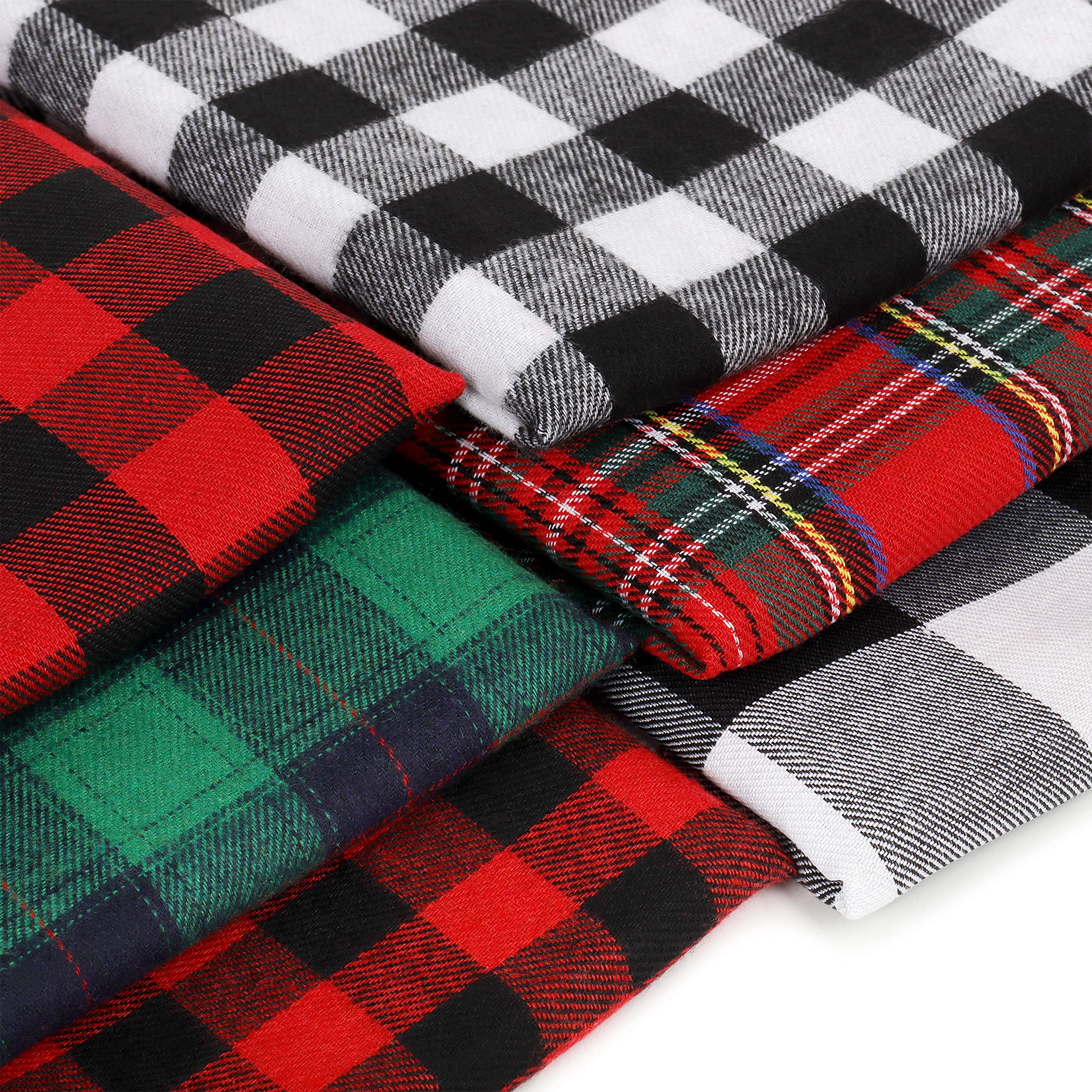 ZAIONE Buffalo Plaid Cotton Fabric: 6pcs 45x50cm Christmas Red Green Fat Quarters Squares Bundles Quilting Scraps for Sewing Patchwork