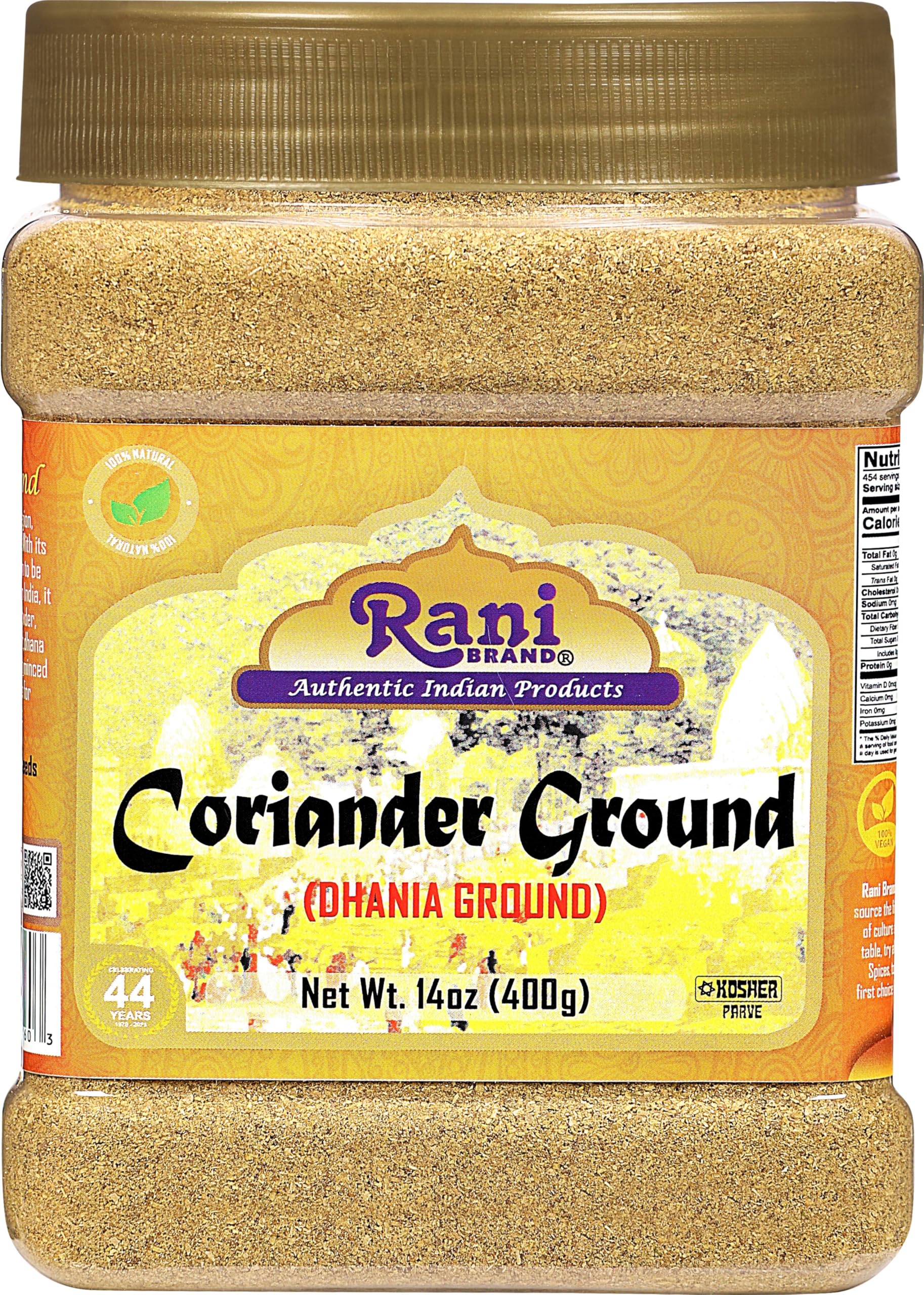 Rani Coriander Ground Powder (Indian Dhania) Spice 14oz (400g) PET Jar ~ All Natural | Salt-Free | Vegan | No Colors | Gluten Friendly | NON-GMO | Kosher | Indian Origin