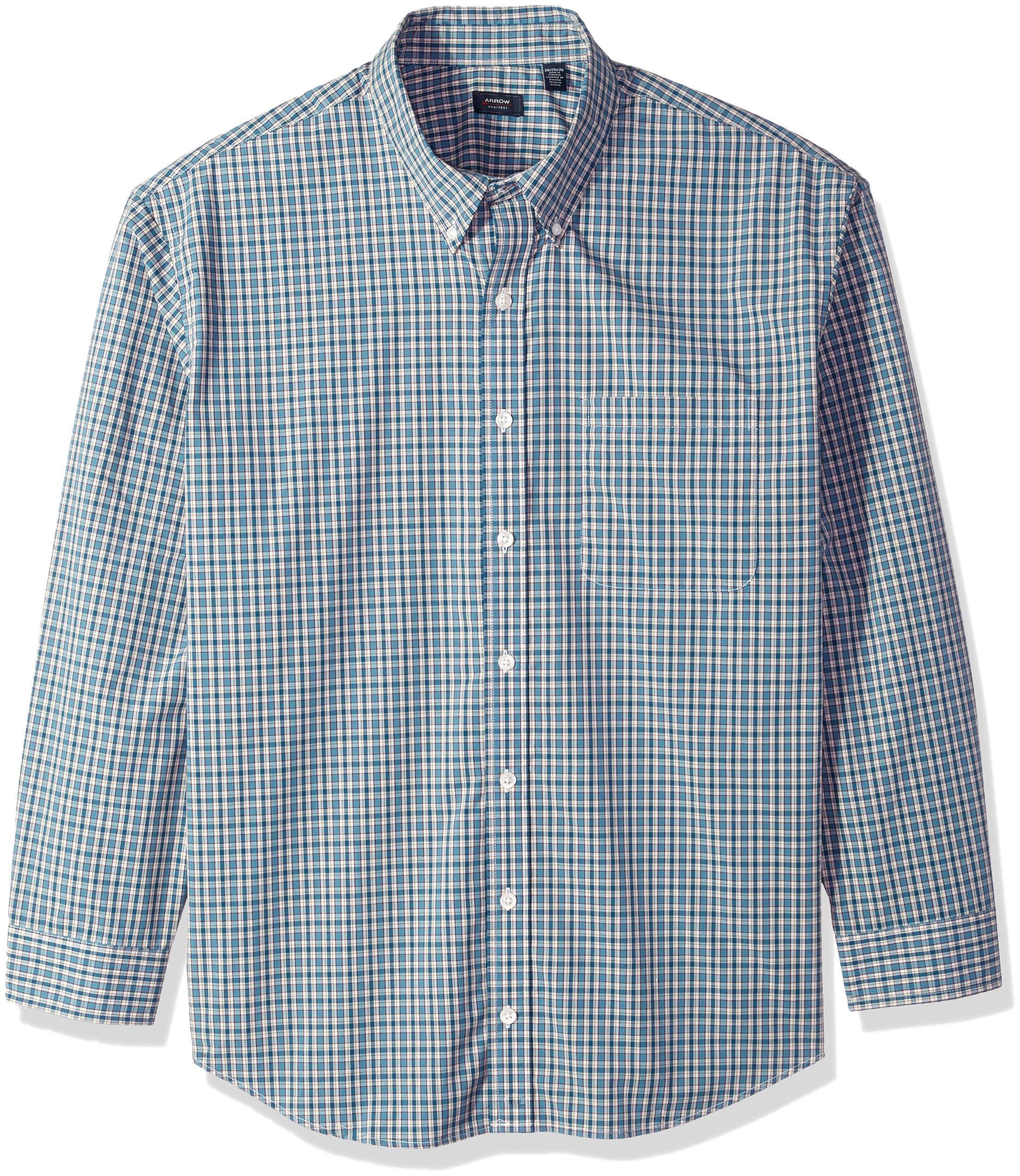 Arrow 1851 Men's Hamilton Poplins Long Sleeve Button Down Plaid Shirt