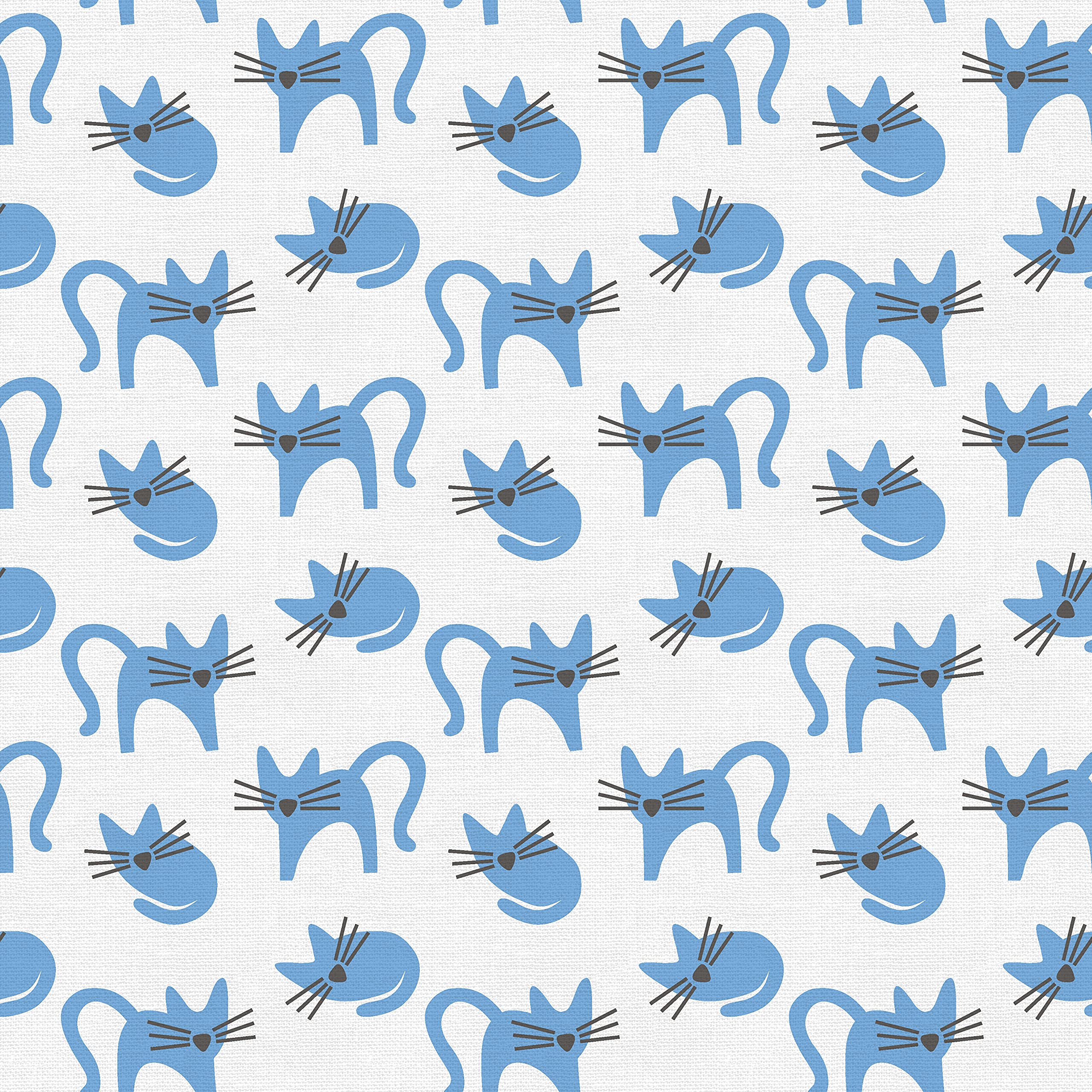 PBS Fabrics Animal Kingdom by Jessica Nielsen, Organic Double Gauze by the Yard, Cat, Blue/White