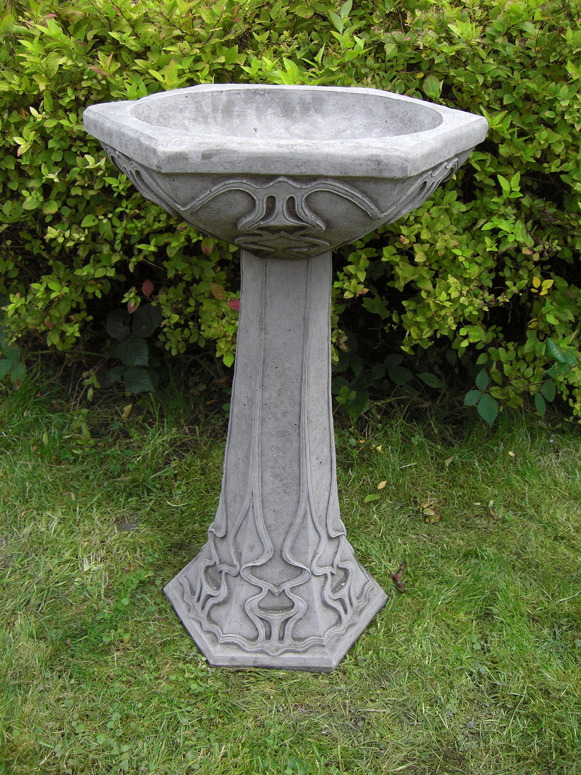 Garden Ornaments by Onefold BB1 Art Deco Stone Bird Bath, Grey, 34x39x62 cm