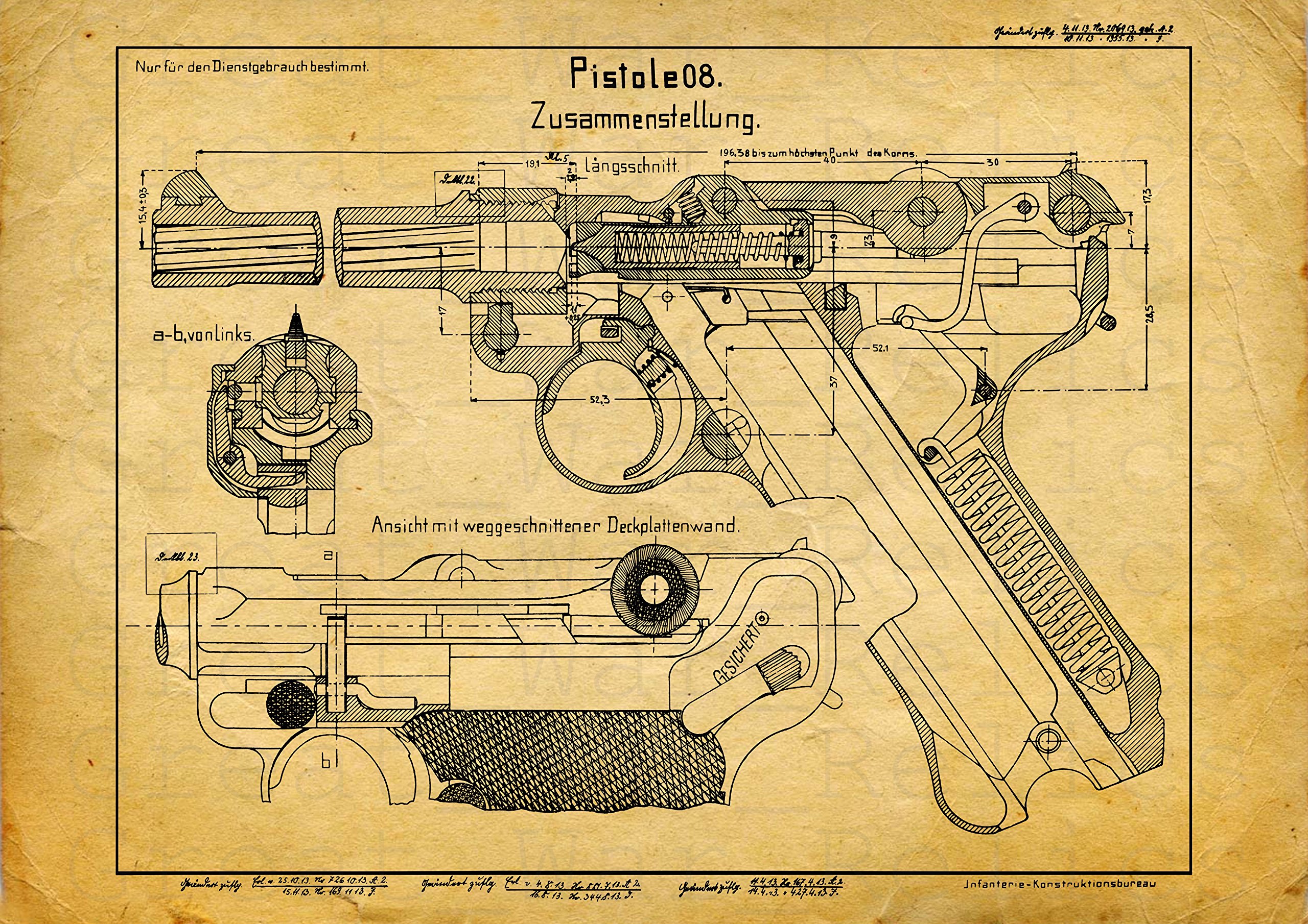 Buy P08 Luger AKA Parabellum German Pistol Blueprint - P-08 Luger 9mm ...