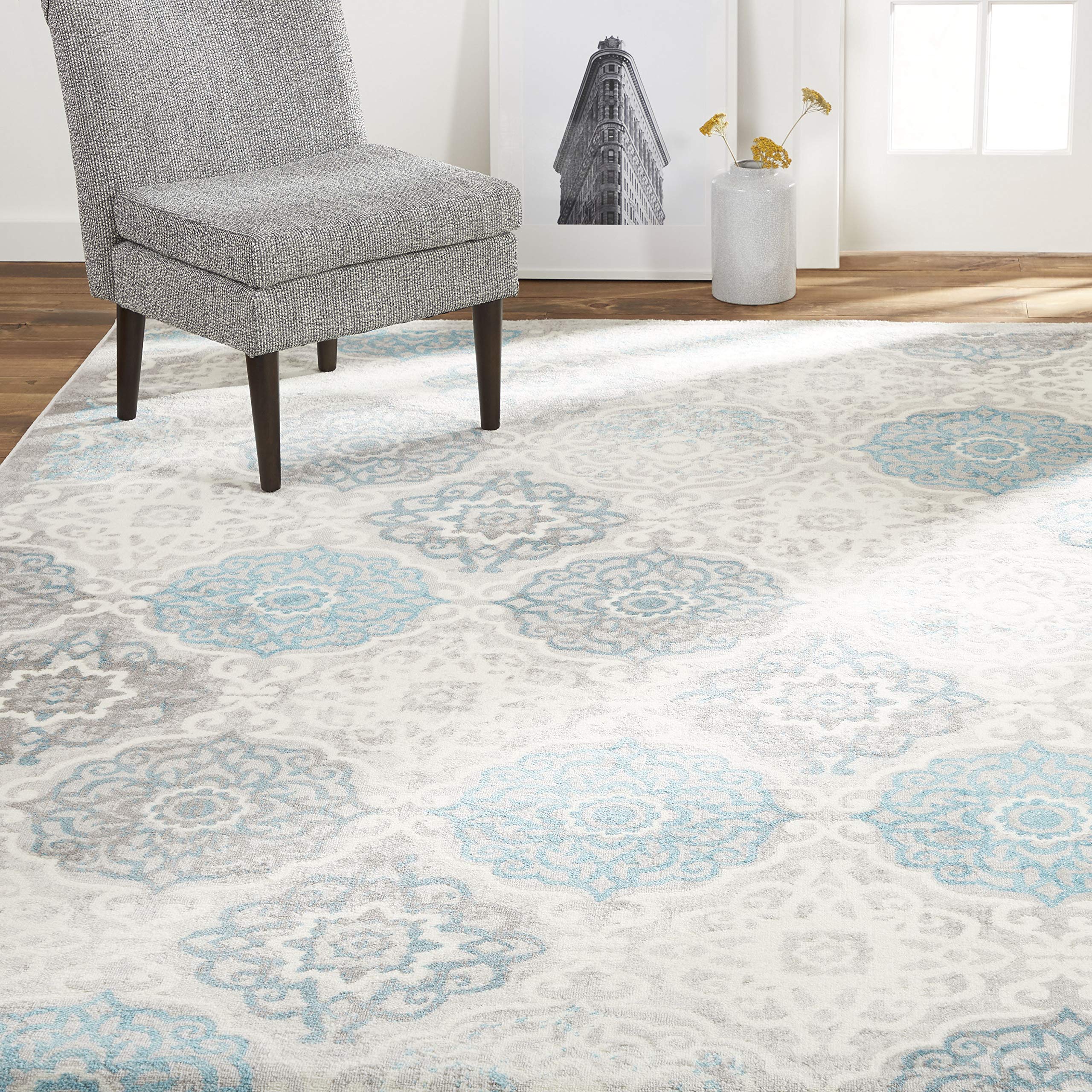 Home Dynamix Boho Andorra Bohemian Area Rug, Transitional Gray/Aqua/Ivory 7'9"x10'2" (HD7585-705)