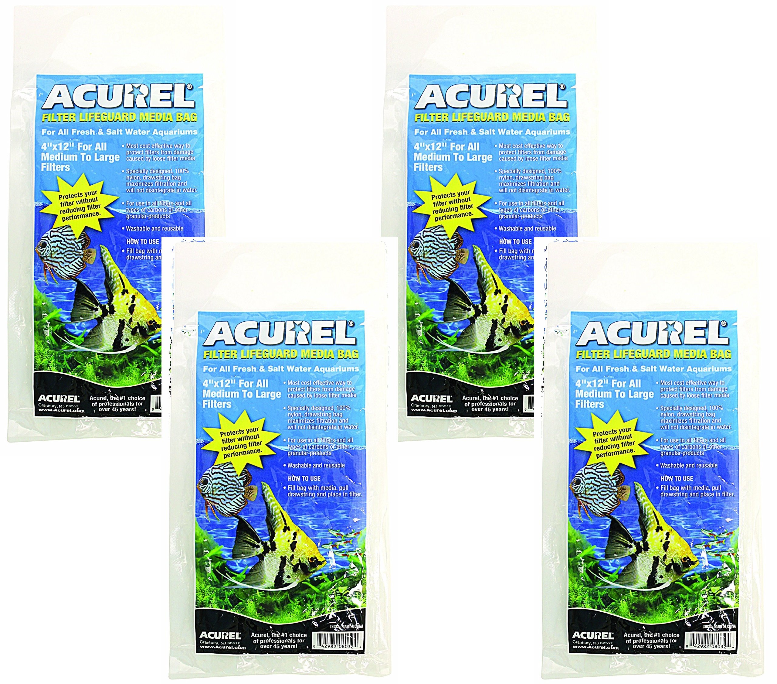 (4 Pack) Acurel LLC Filter Drawstring Lifeguard Media Bag, 4-Inch by 12-Inch