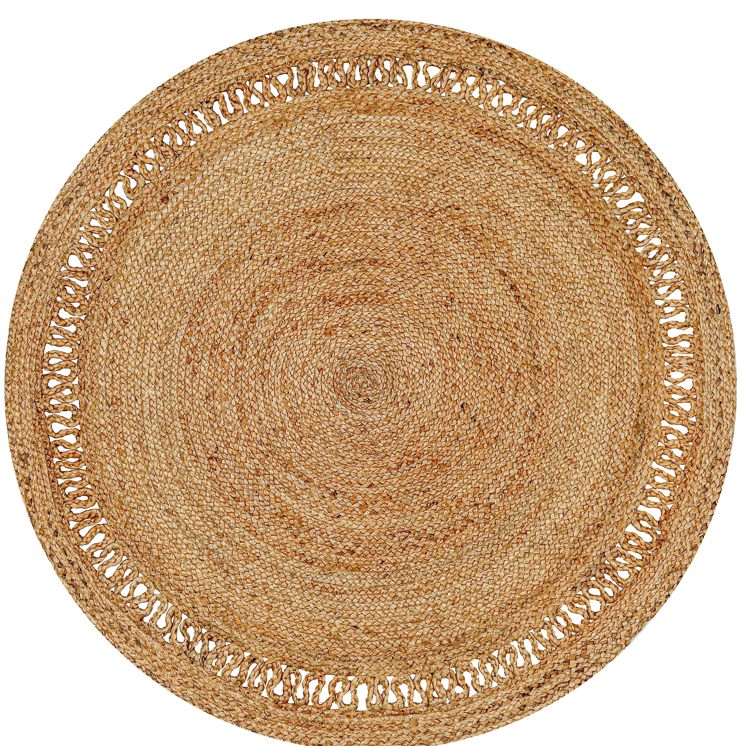 Bedding Craft Hand Woven Farmhouse Jute Area Rug 3 Ft Round Natural Yarn Reversible Durable Sustainable for Home D cor