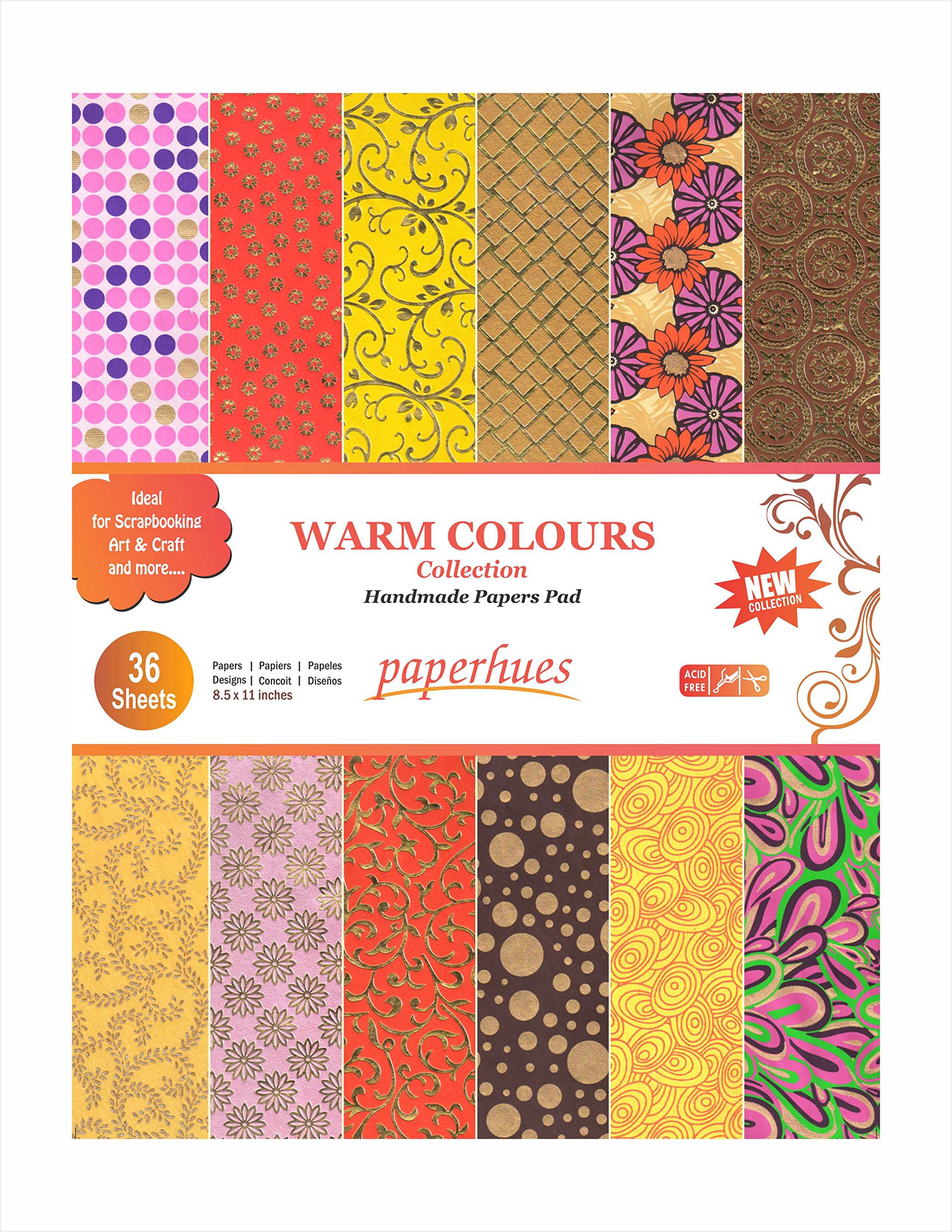 Paperhues Warm Colors Collection Scrapbook Papers 8.5x11" Pad, 36 Sheets.