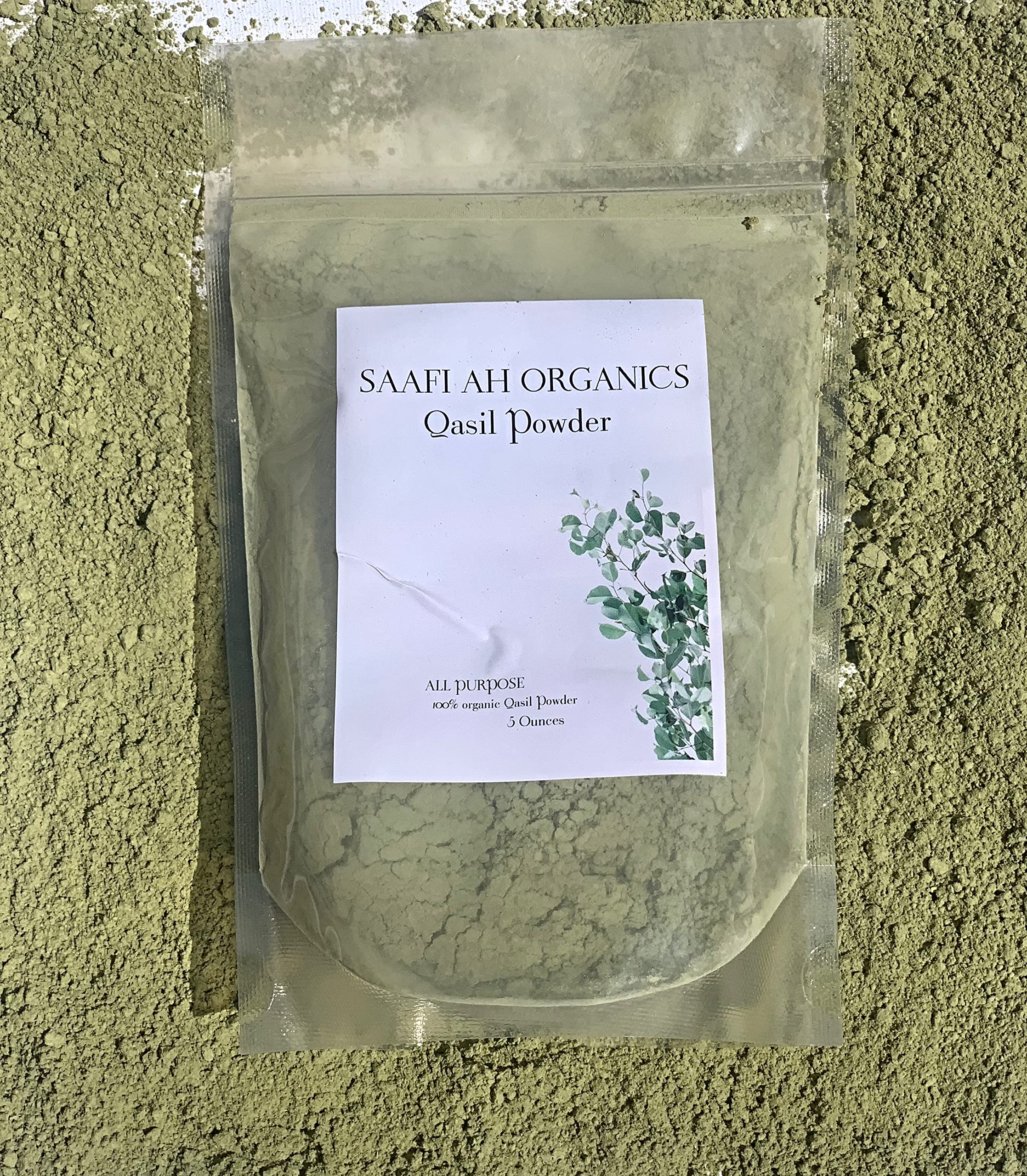 Qasil Powder Natural Leaf Powder, exfoliates, detoxifies, Helps with clogged pores and Blemishes. soap,Used as a Shampoo. (Large 5 oz)