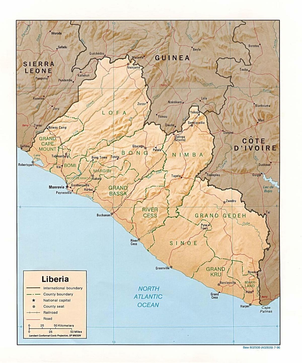 draw the relief map of Liberia