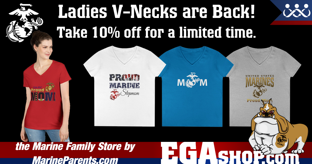 Save 10% on Ladies V-Neck T-Shirts in Marine Corps Designs