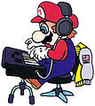 Mario composing music on his keyboard