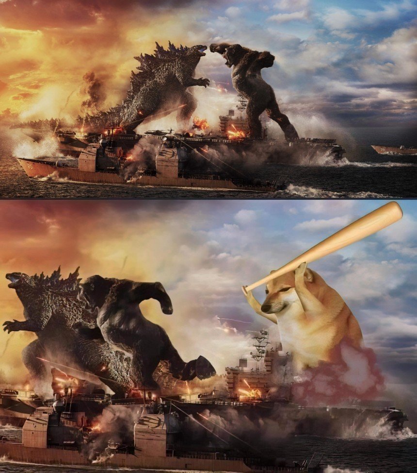 Godzilla Vs Kong Vs Cheems Meme Template