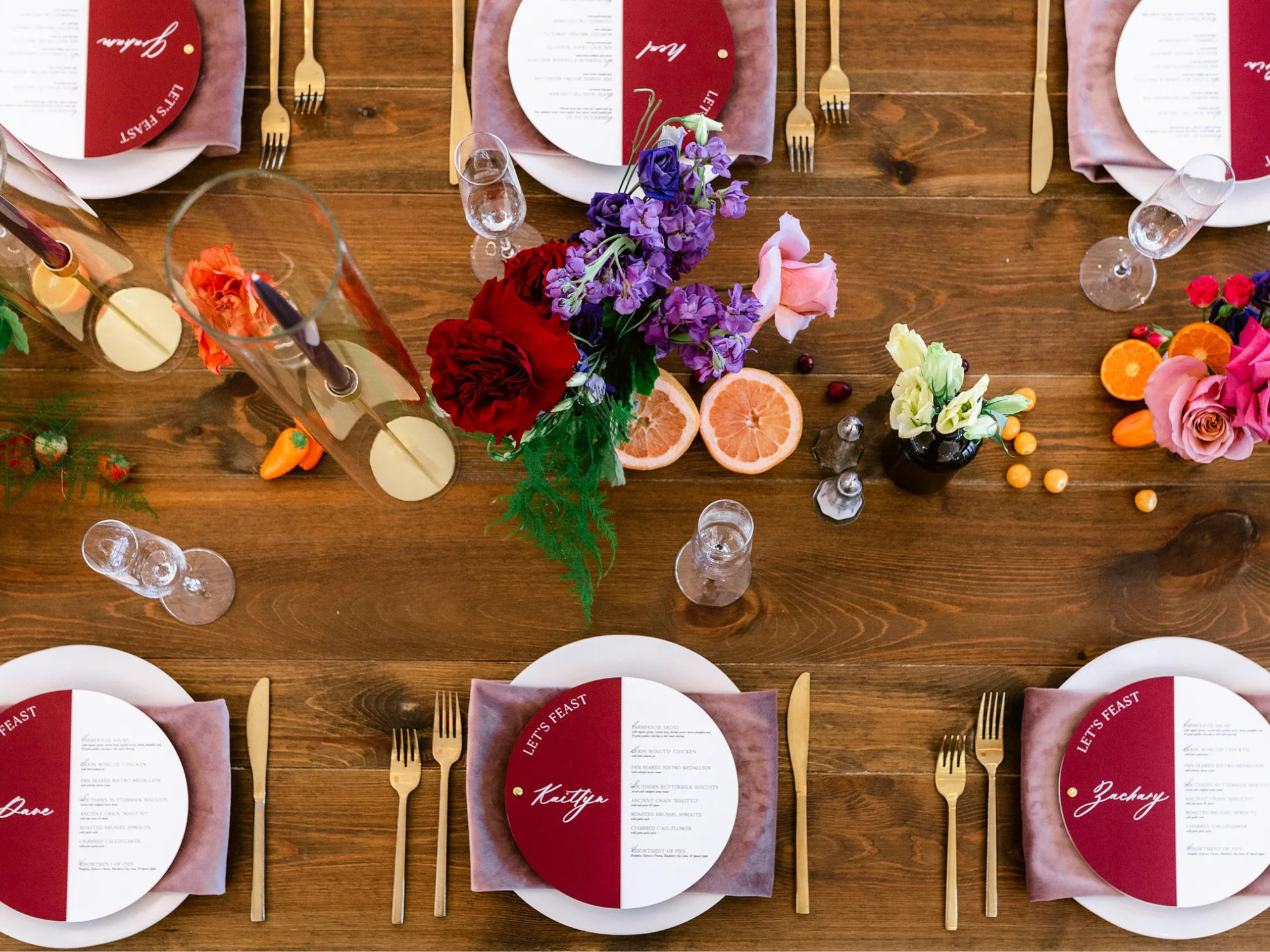 Reception table place settings with menu cards, diy wedding menus