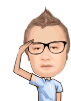 a cartoon of a man wearing glasses saluting with his hand on his forehead