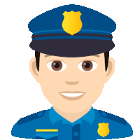 a cartoon illustration of a police officer with a badge on his hat