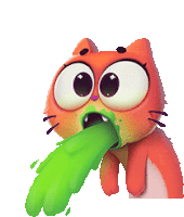 a cartoon cat is throwing up green liquid from its mouth