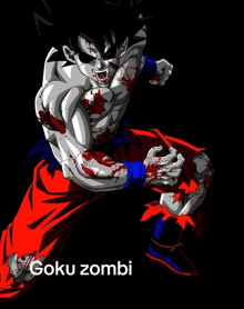 a poster of a cartoon character with the words goku zombi on it