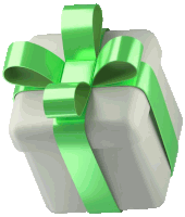 a white gift box with a green ribbon tied around it