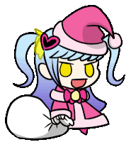 a cartoon drawing of a girl wearing a santa hat and holding a bag