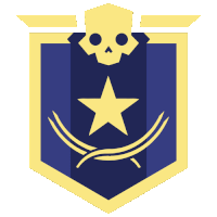 a blue shield with a skull and a yellow star on it