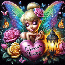 a painting of a fairy holding a heart that says sweet dreams