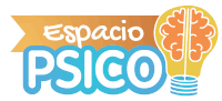 a logo for espacio psico shows a light bulb and a brain