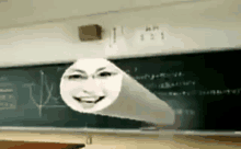 a blackboard in a classroom with a face on it