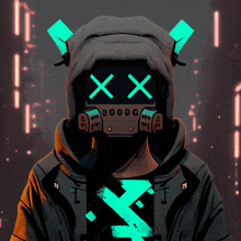 a person with a hoodie and a mask with a x on it