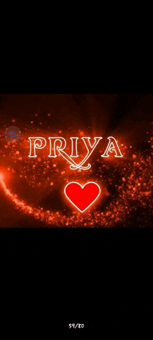 the name priya is written in white letters on a red background with a red heart .