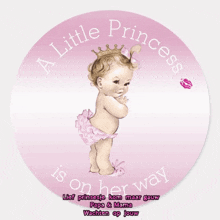 a little princess is on her way sticker with a picture of a baby girl